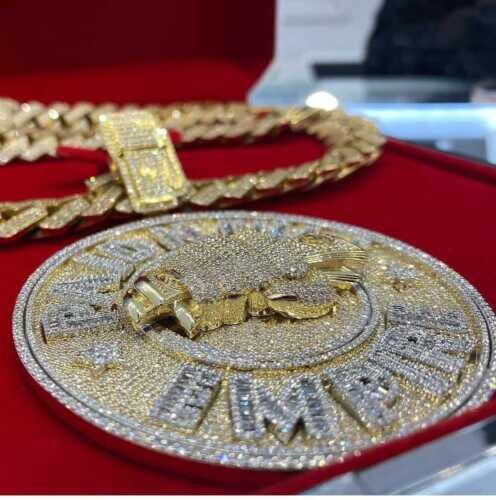 8Ct Round Cut Moissanite Diamond Men's Customized Word Pendant 10K Yellow Gold, Fully Iced Out Men's Hip-hop Pendant