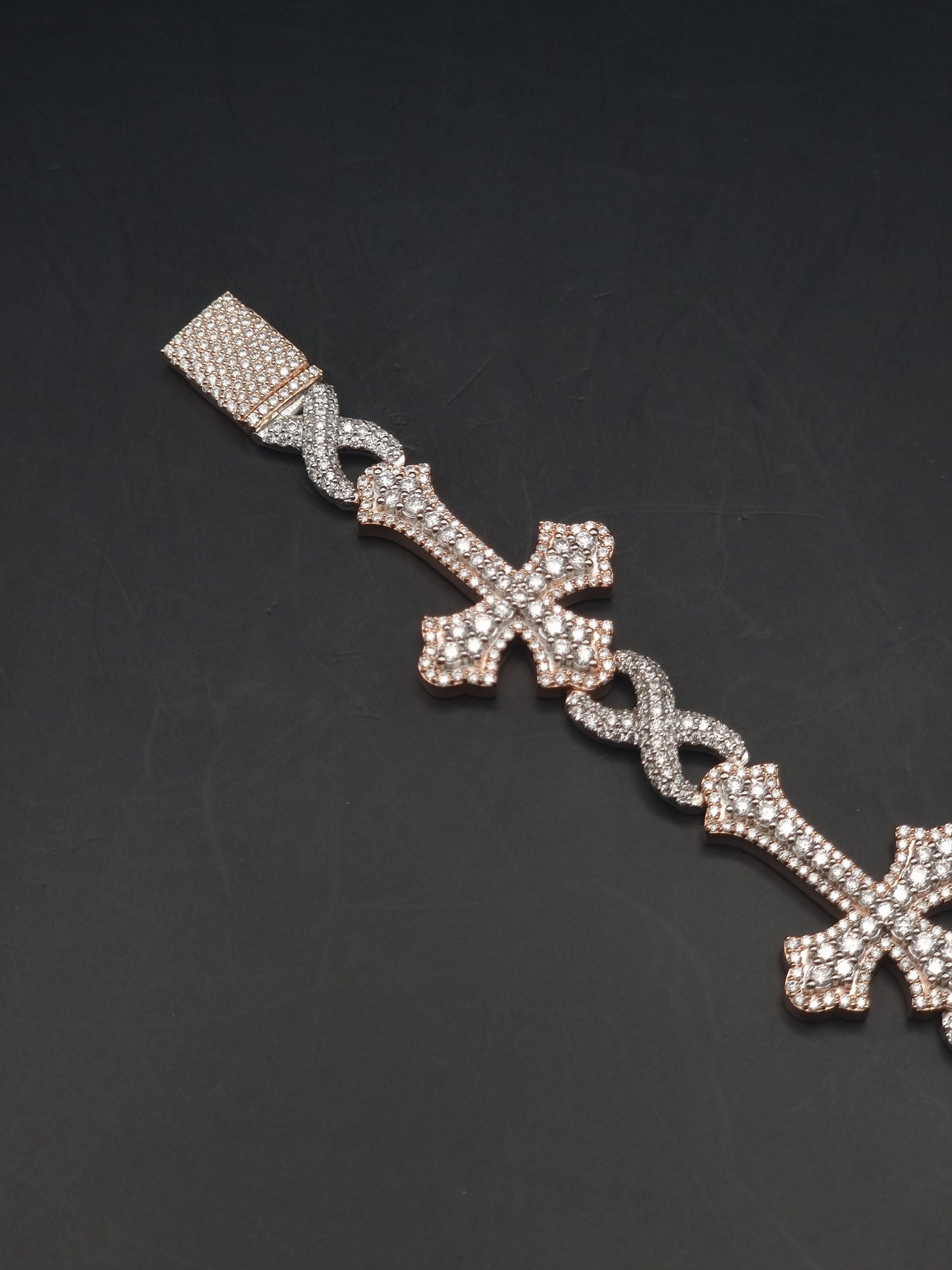 VVS1 Diamond Cross Link Bracelet, VVS1 Quality Moissanite Diamond, Pass Diamond Tester, Heavy Quality 925 Sterling Silver, 7-9"