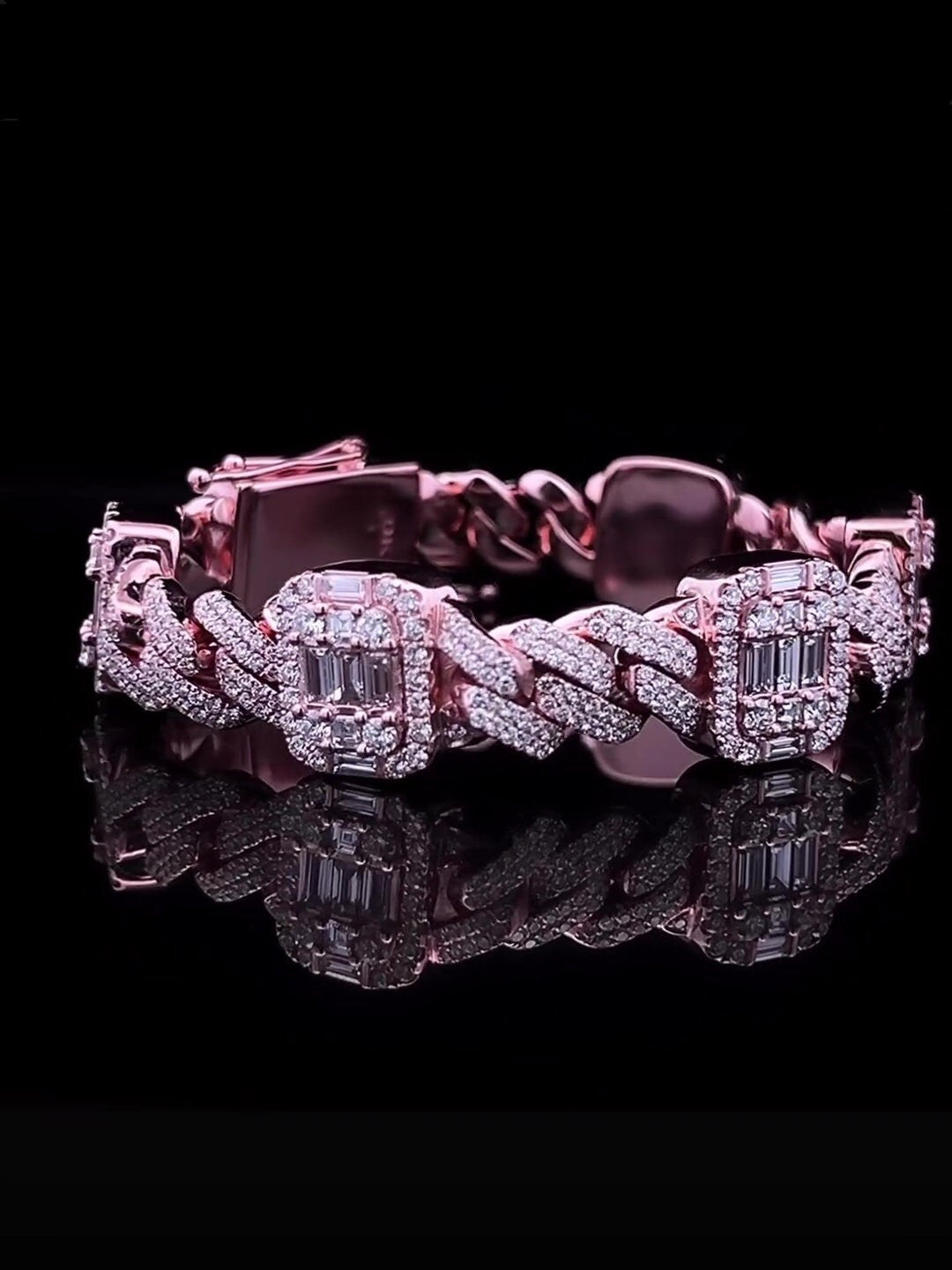 VVS1 Diamond Cuban Link Bracelet, VVS1 Quality Baguette Moissanite Diamond, Pass Diamond Tester, Heavy Quality 925 Sterling Silver/Solid 10k