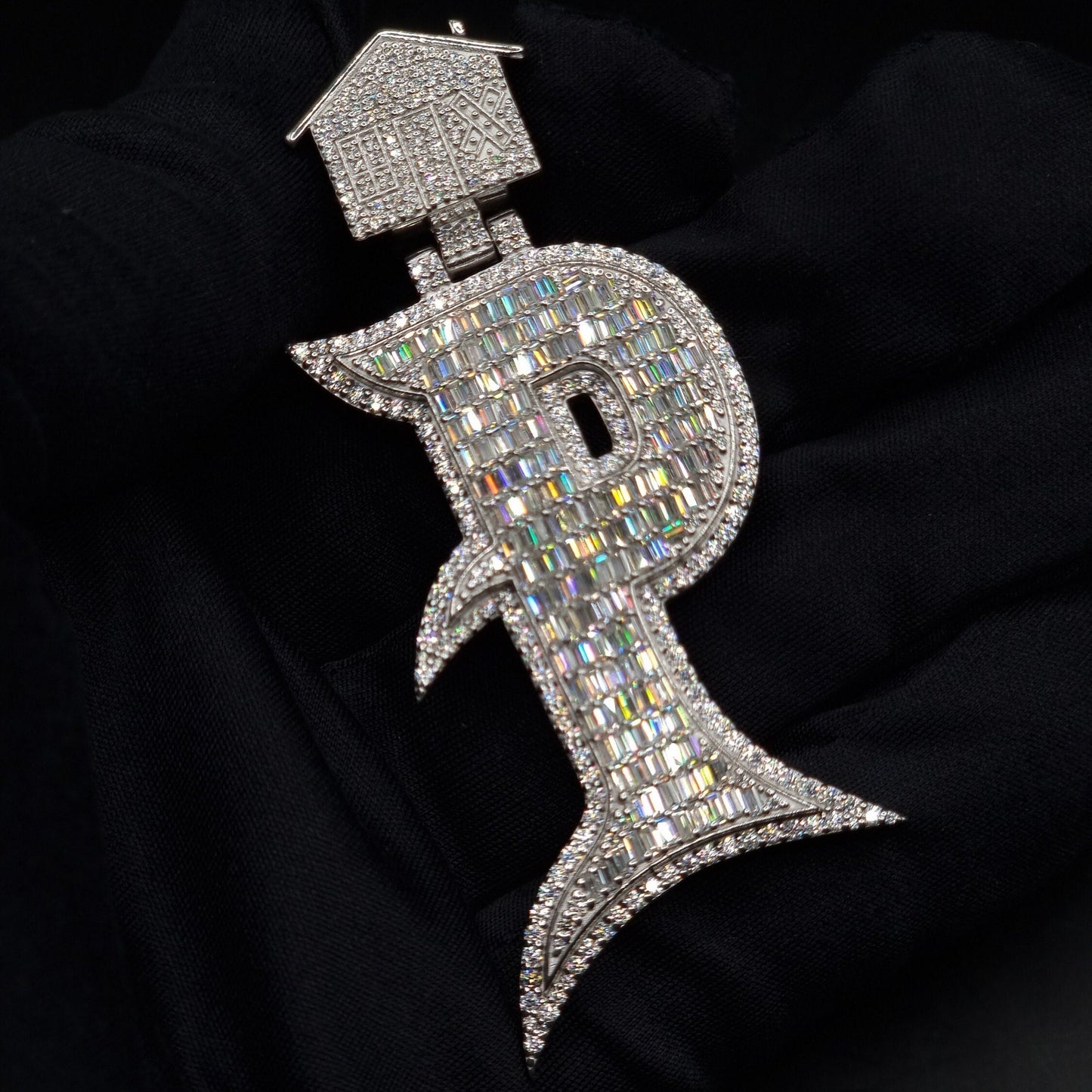 Emerald cut VVS1 Moissanite Letter "P" Pendant, Iced out Chunky Pendant, Custom Alphabet/Letter, 925 Sterling Silver/10k, HipHop Pendant