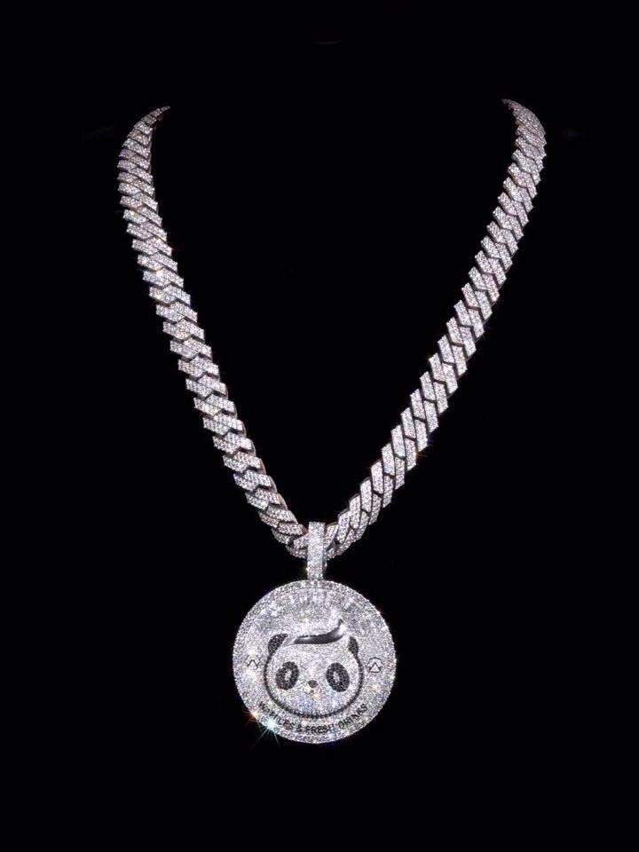 10K Solid White Gold and Moissanite Diamond 18.00 CT Panda Pendant without Chain, Chunky pendant