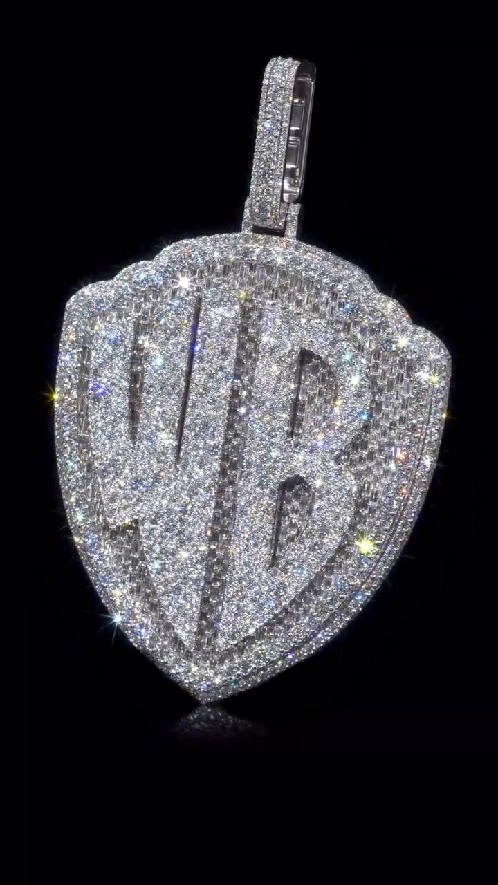 55CT VVS Moissanite Iced Out Custom Pendant – 4" Hip Hop Necklace – Personalized Two-Letter Bling – Baguette & Mosaic Details – Rapper Gift