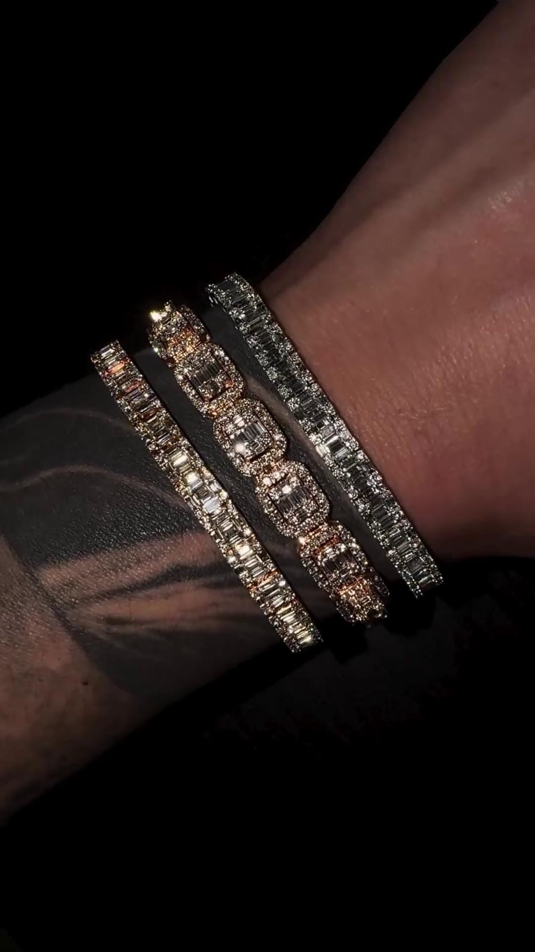 VVS Moissanite Diamond Bracelet – Baguette Cut, VVS1 Quality, 925 Sterling Silver, Passes Diamond Tester, Fancy Heavy Men's/Women's Jewelry