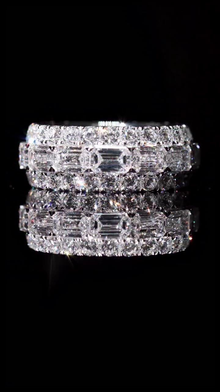 Iced Out Eternity Ring | CZ or VVS Moissanite | Rhodium 925 Silver / 10K Gold | Emerald & Round Cut | Custom Hip Hop Band