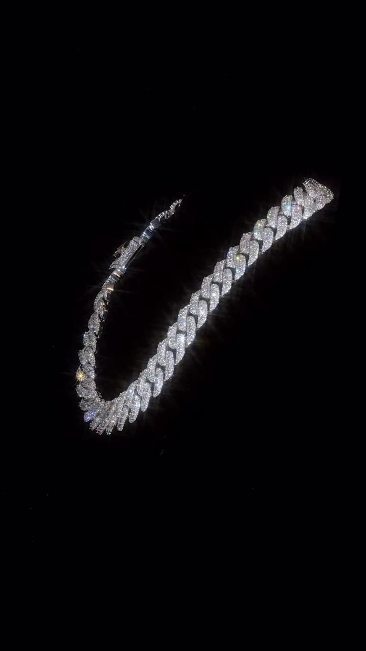 20mm VVS Moissanite Cuban Chain | Rhodium Plated 925 Silver | Round & Emerald Cut Iced Out Chain | Pass Diamond Tester | Hip Hop Jewelry