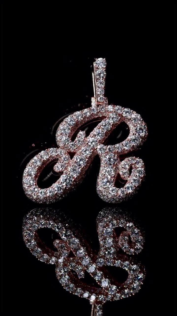 Lab Grown Diamond Initial Pendant Letter R in 925 Sterling Silver or 10K Gold, Rhodium Plated, Custom Letter Necklace Gift for Him/Her