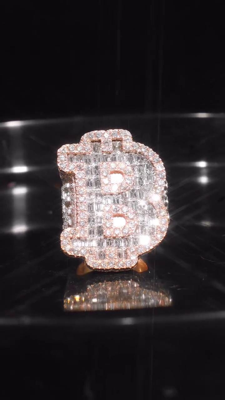 Iced Out Letter "B" Ring for Men in 925 Silver/10K Gold | Custom Hip Hop Initial Ring | Lab Diamond Hip Hop Ring