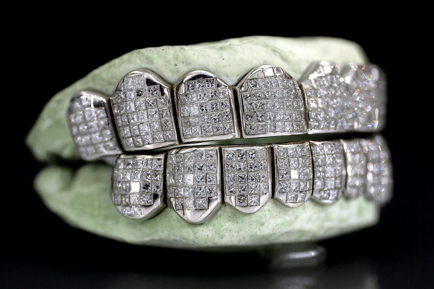 Invisible Set VVS Moissanite Grillz, Princess cut Moissanite, Deep/Perm Cut, 925 Sterling Silver, Pass Diamond Test