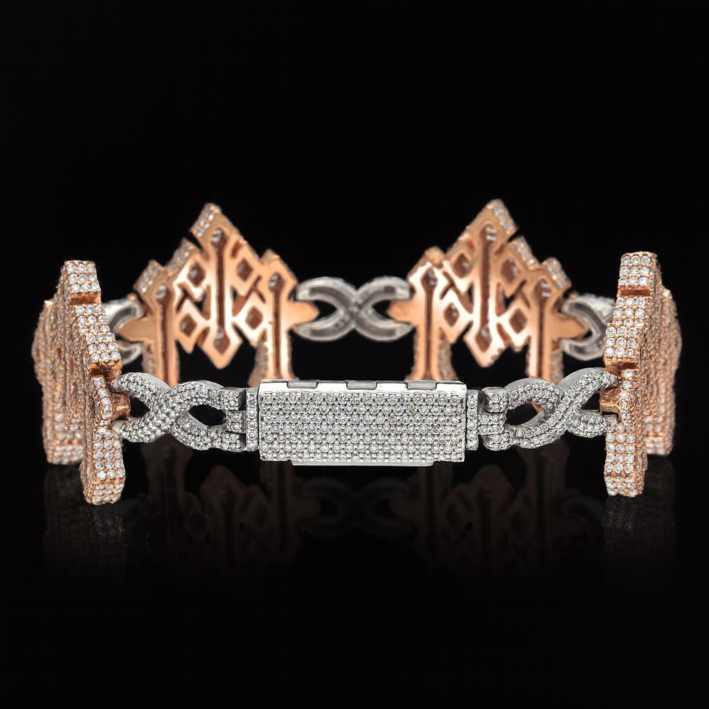 VVS1 Diamond Cross Link Bracelet, VVS1 Quality Baguette Moissanite Diamond, Pass Diamond Tester, Heavy Quality 925 Sterling Silver/Solid 10k