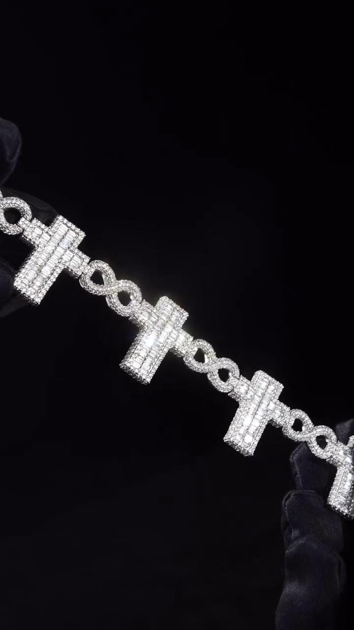 Cross Infinity Moissanite Bracelet, VVS1 Moissanite Passes Diamond Test, 925 Sterling Silver Hip Hop Jewelry, Luxury Bling for Men & Women