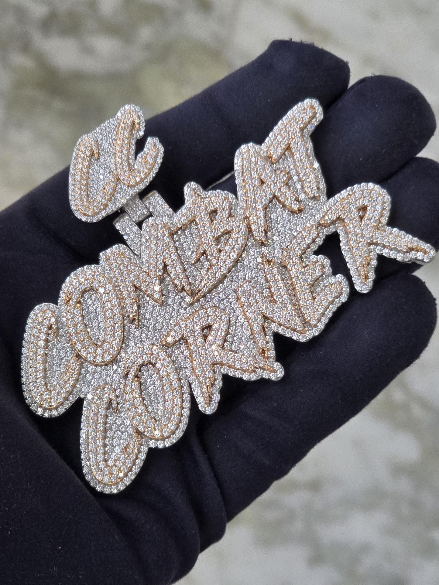 Real Moissanite Diamonds Men Layered Name Pendant, Custom Name, Alphabet, Letter, Cuban Chain, Real Solid 925 Silver, 14k Rose Gold Plated