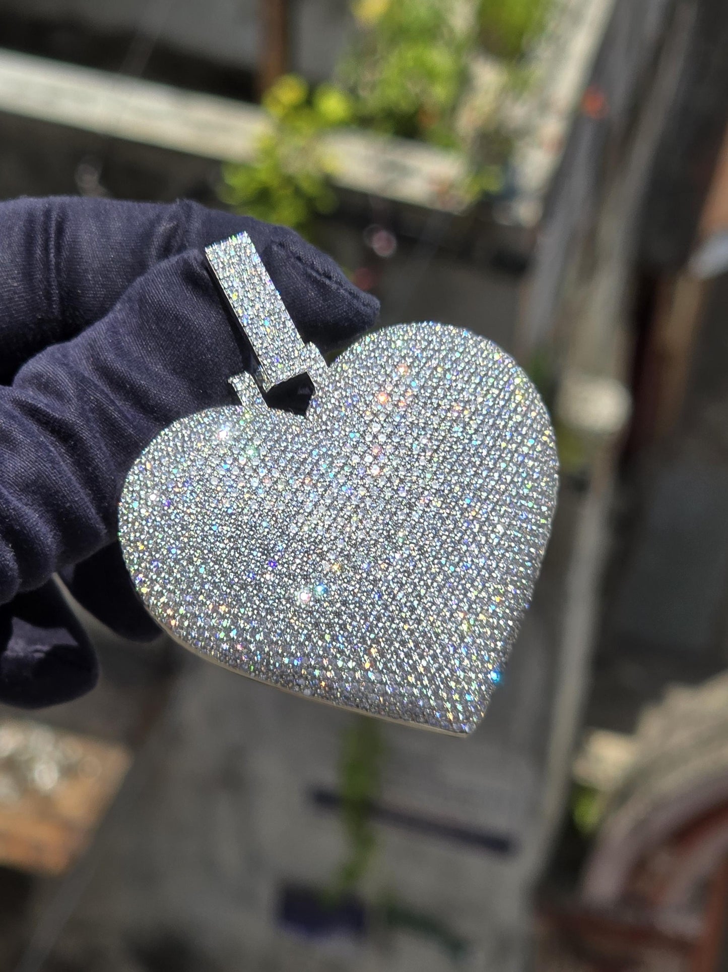 14.66Ct Round Cut Moissanite Diamond Men's Customized Heart Pendant 10K White Gold, Fully Iced Out Men's Hip-hop Pendant