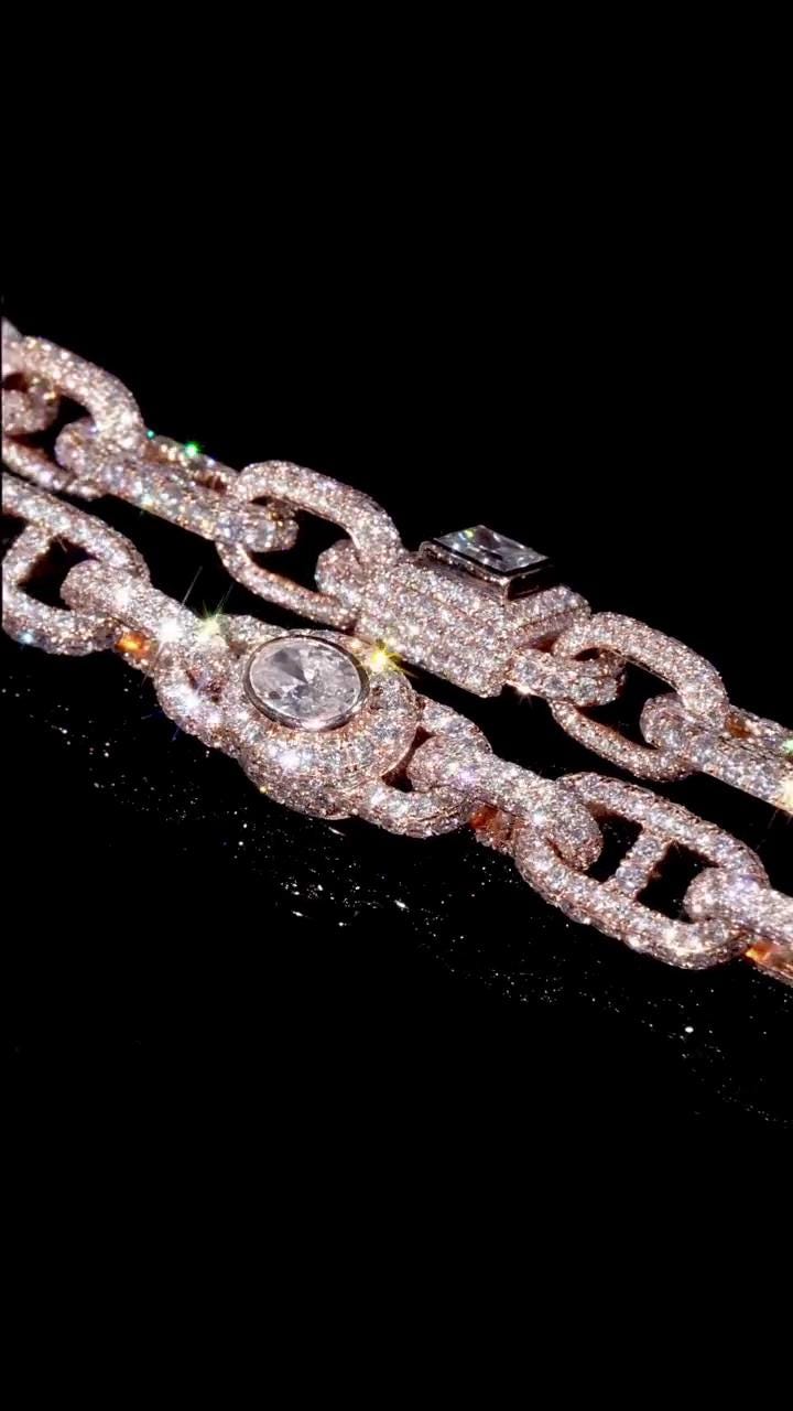 Custom Multi Shape Hermes Link Chain, Over 100ct VVS Diamond Necklace, Unique Hip Hop Jewelry, Iced Out Statement Chain