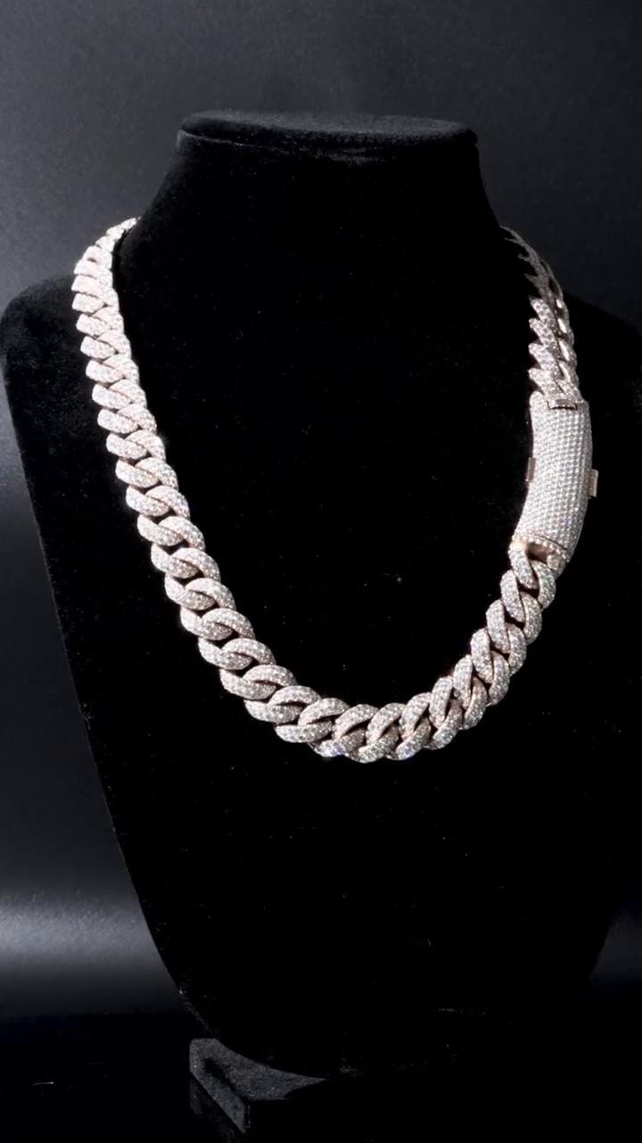 18mm Miami Cuban Link Chain | 2 rows of VVS1 Quality Round-Cut Moissanite | Passes Diamond Tester | Rhodium-Plated 925 Sterling Silver