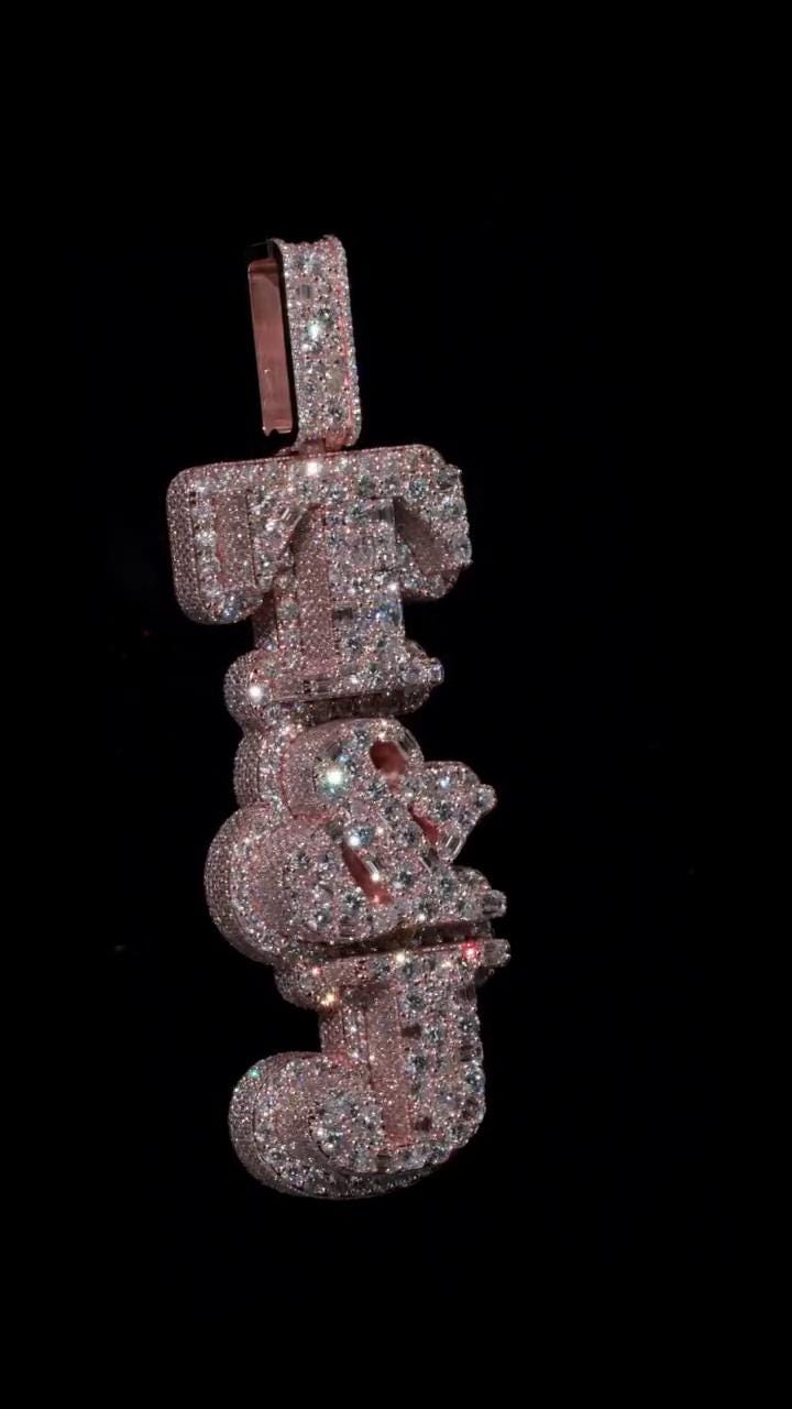 Custom Vertical Letter Pendant | Rhodium Plated 925 Sterling Silver | D Color VVS1 Moissanite | Pass Diamond Tester | Personalized Gift