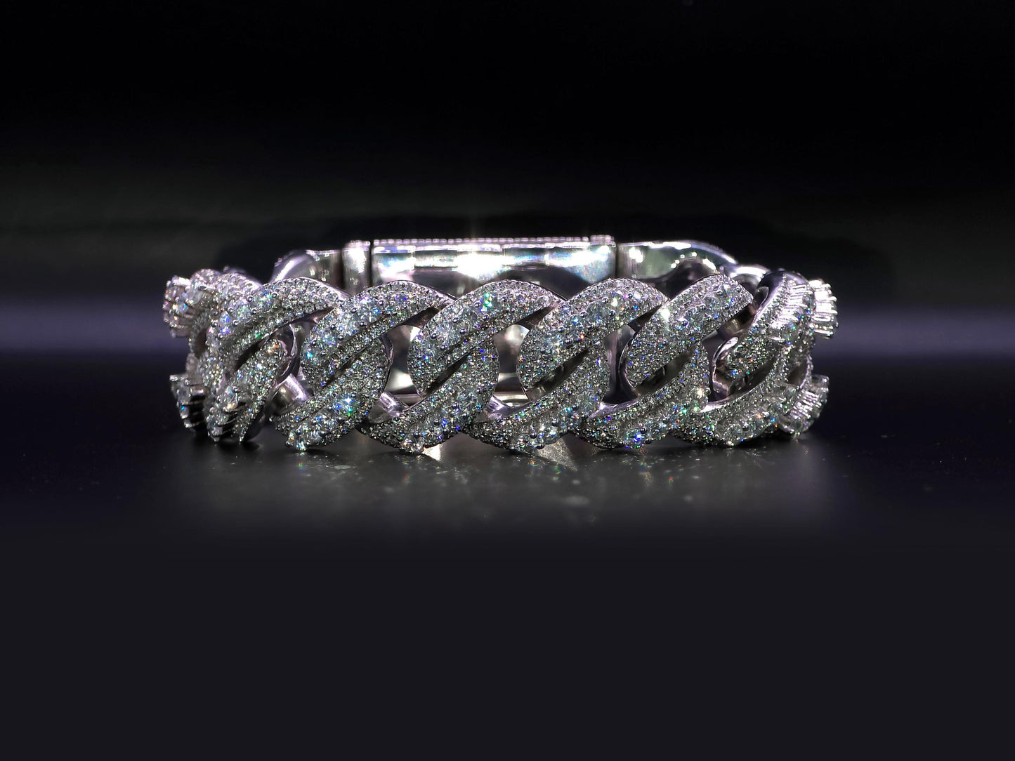 20mm Iced Miami Cuban Link Bracelet | Raised Pointers | VVS1 Moissanite Diamonds | Rhodium Plated 925 Sterling Silver | Hip Hop Jewelry
