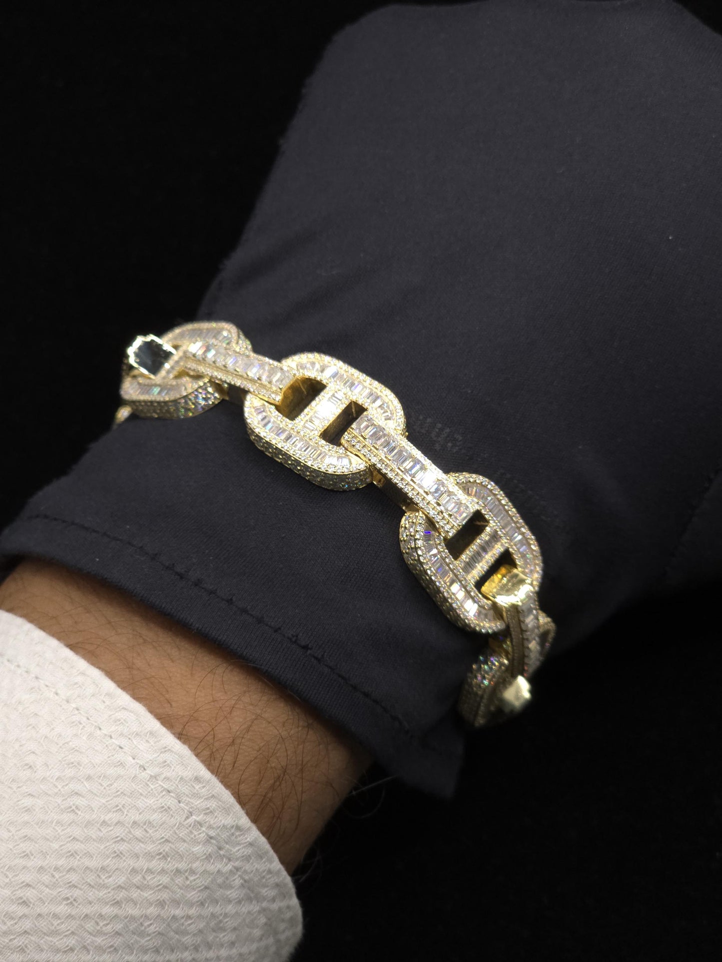 16MM Iced Out Mariner Link Bracelet | Baguette Moissanite | 925 Silver | Hip Hop Cuban Style Bracelet