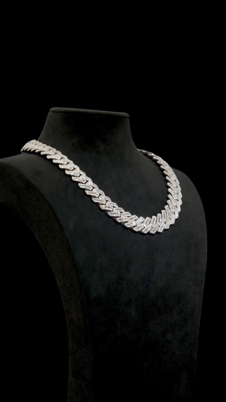 22mm Baguette Cuban Link Chain | VVS1 Moissanite Iced Out Necklace | Heavy 925 Sterling Silver | Pass Diamond Tester