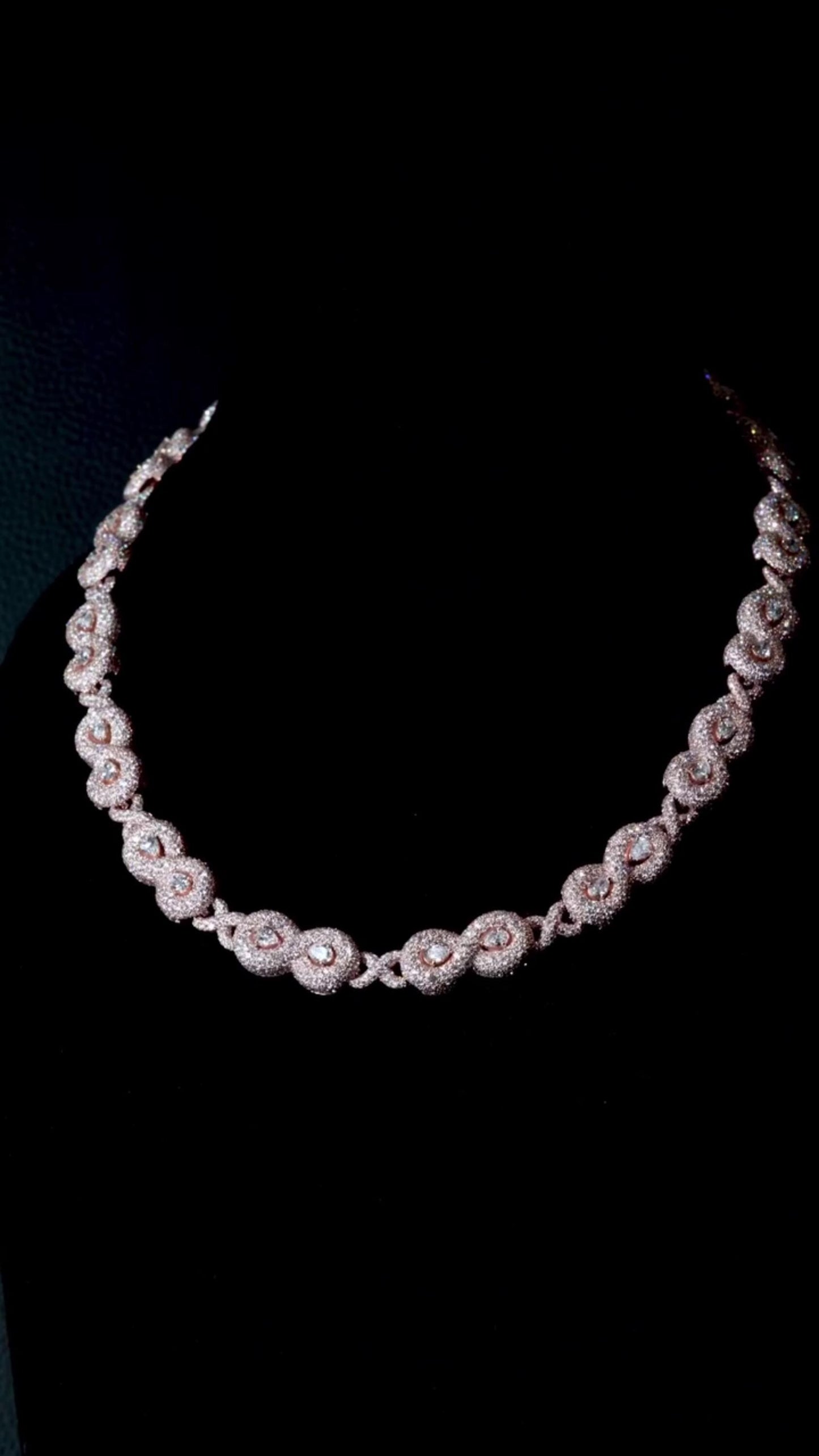 12mm Infinity Link Moissanite Necklace with Pear Accents | VVS Iced Out Chain in 925 Sterling Silver with Rose Gold Finish | Hip Hop Jewelry