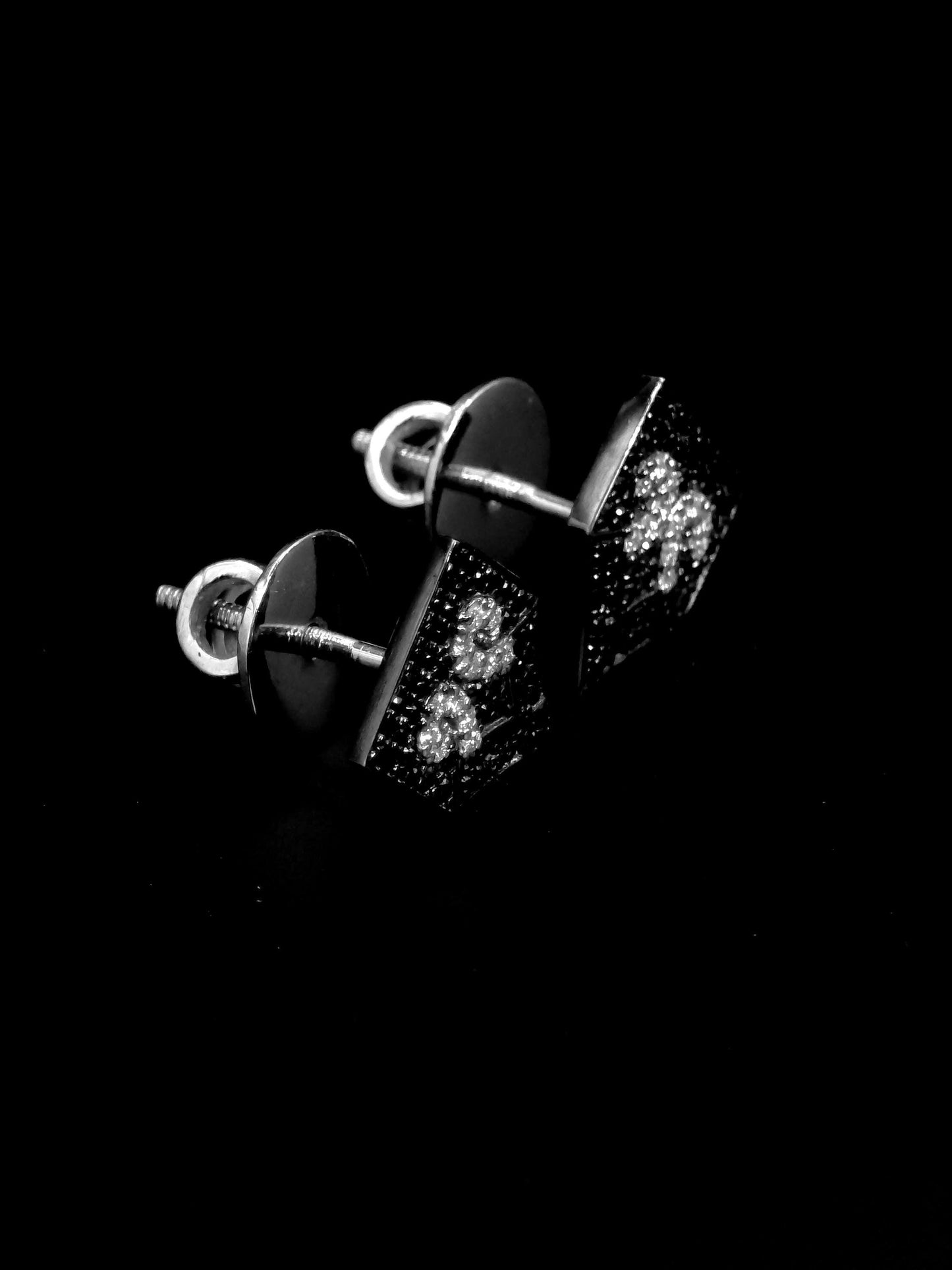 Black & White Moissanite Stud Earrings | 925 Silver Iced Out Hip Hop Earrings | Screw Back Luxury Unisex Jewelry