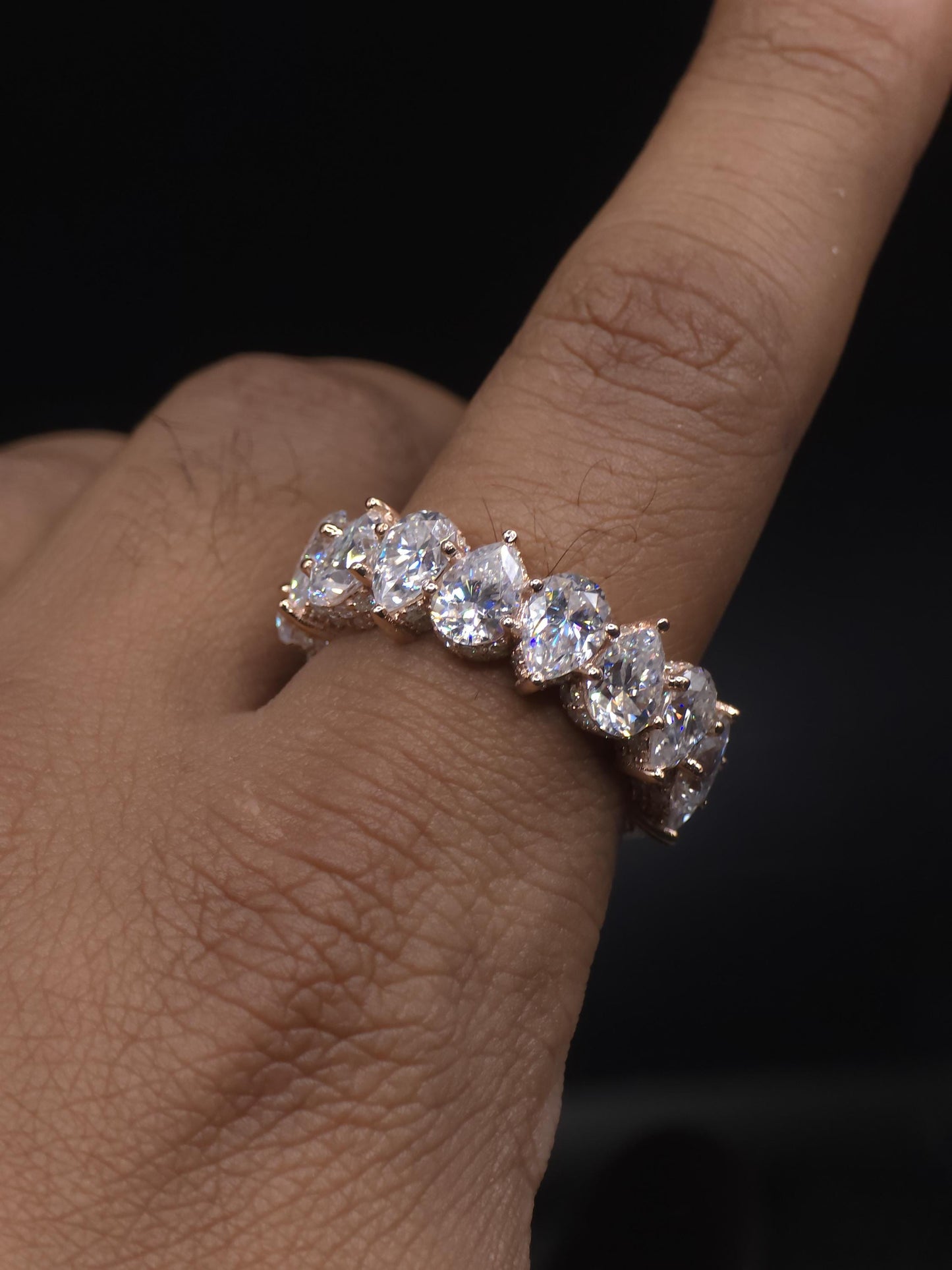 Eternity Band Ring | Pear Shape Moissanite | D Color VVS1 Moissanite Diamonds | Iced Out Prongs | 925 Silver