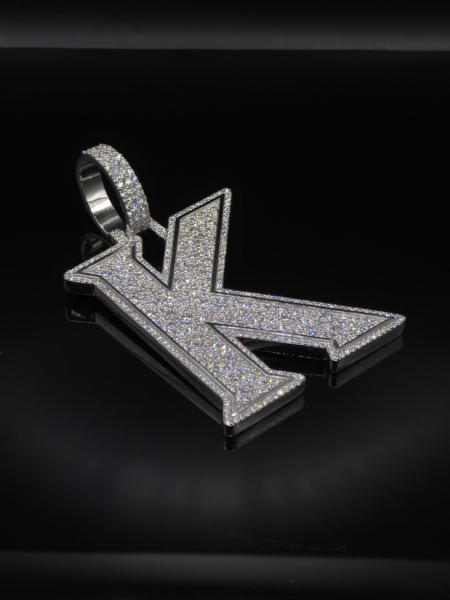 VVS1 Moissanite Layered Letter "K" Pendant, Iced out Chunky Pendant, Custom Letter, 925 Sterling Silver, Hip Hop Pendant