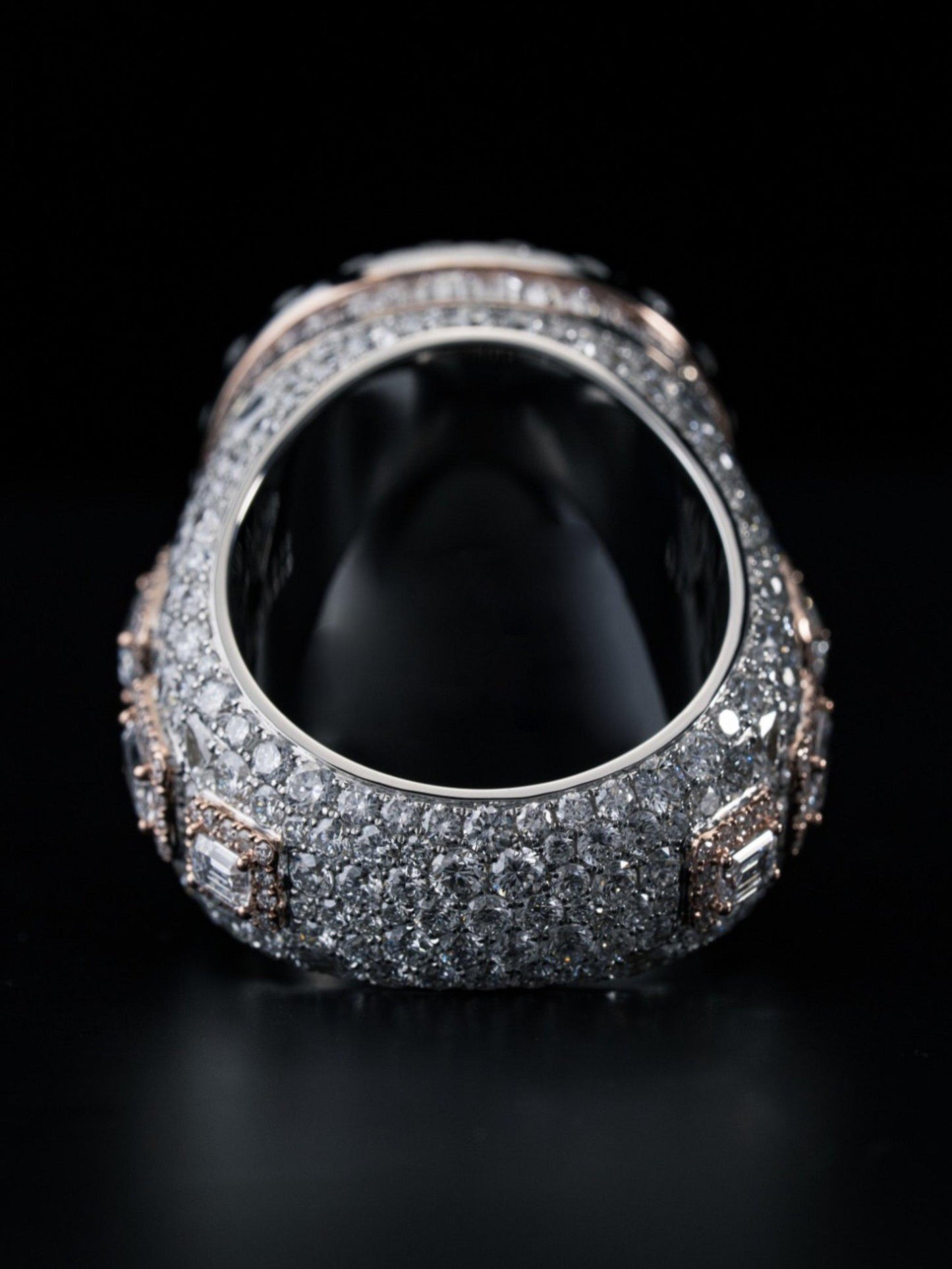 5ct Heart-Shaped Blue Sapphire and Emerald Cut Accent Stones Iced-Out Ring - White & Rose Gold Finish, Luxury Hip-Hop Bling
