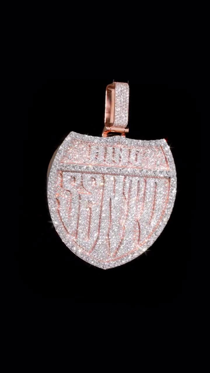 Iced Out Shield Pendant | VVS Moissanite | 925 Sterling Silver Hip Hop Pendant | Custom Diamond Jewelry