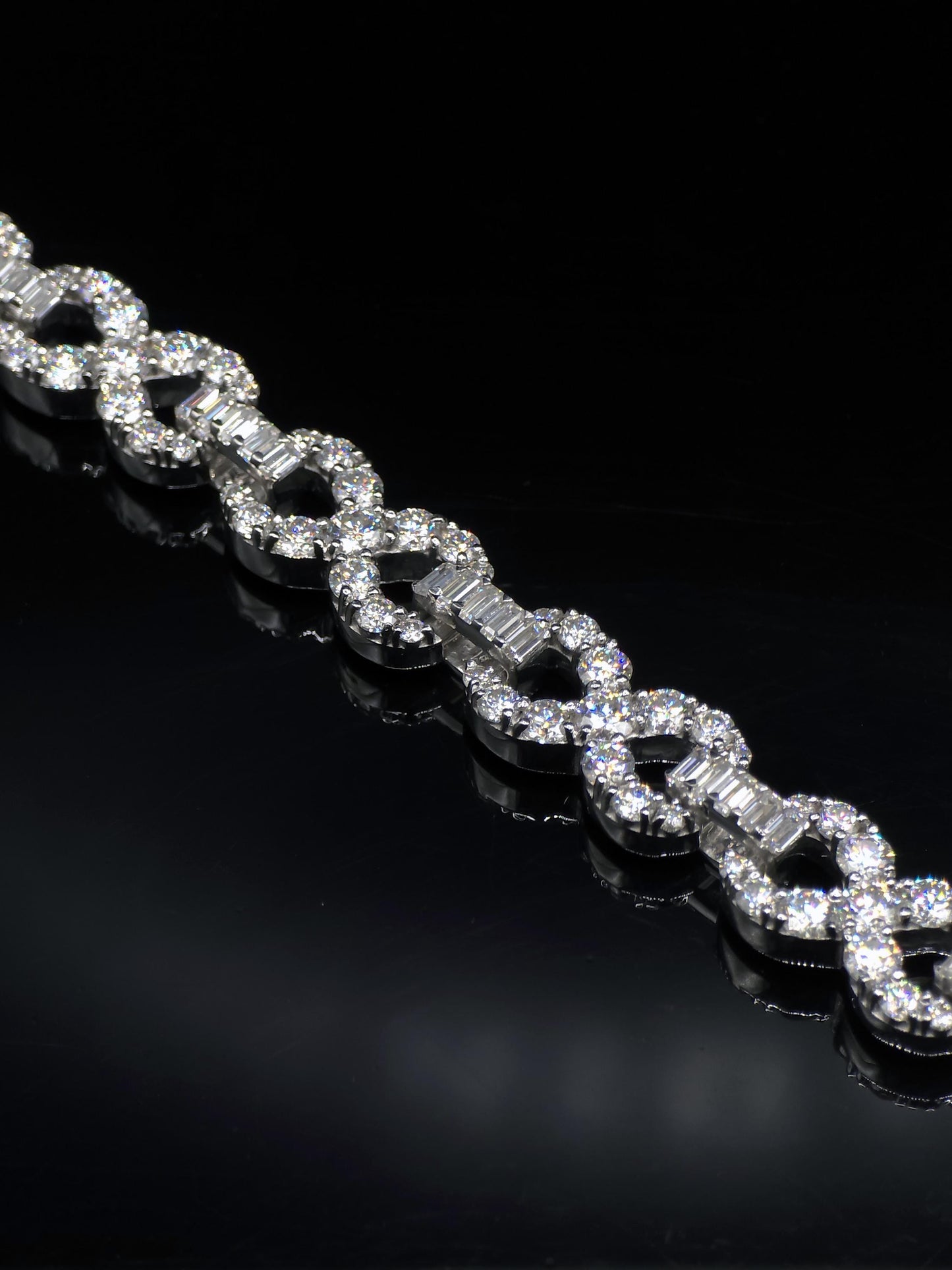 Infinity Link Chain 10mm, VVS1 Quality Round and Emerald-cut Moissanite Diamond, Pass Diamond Tester