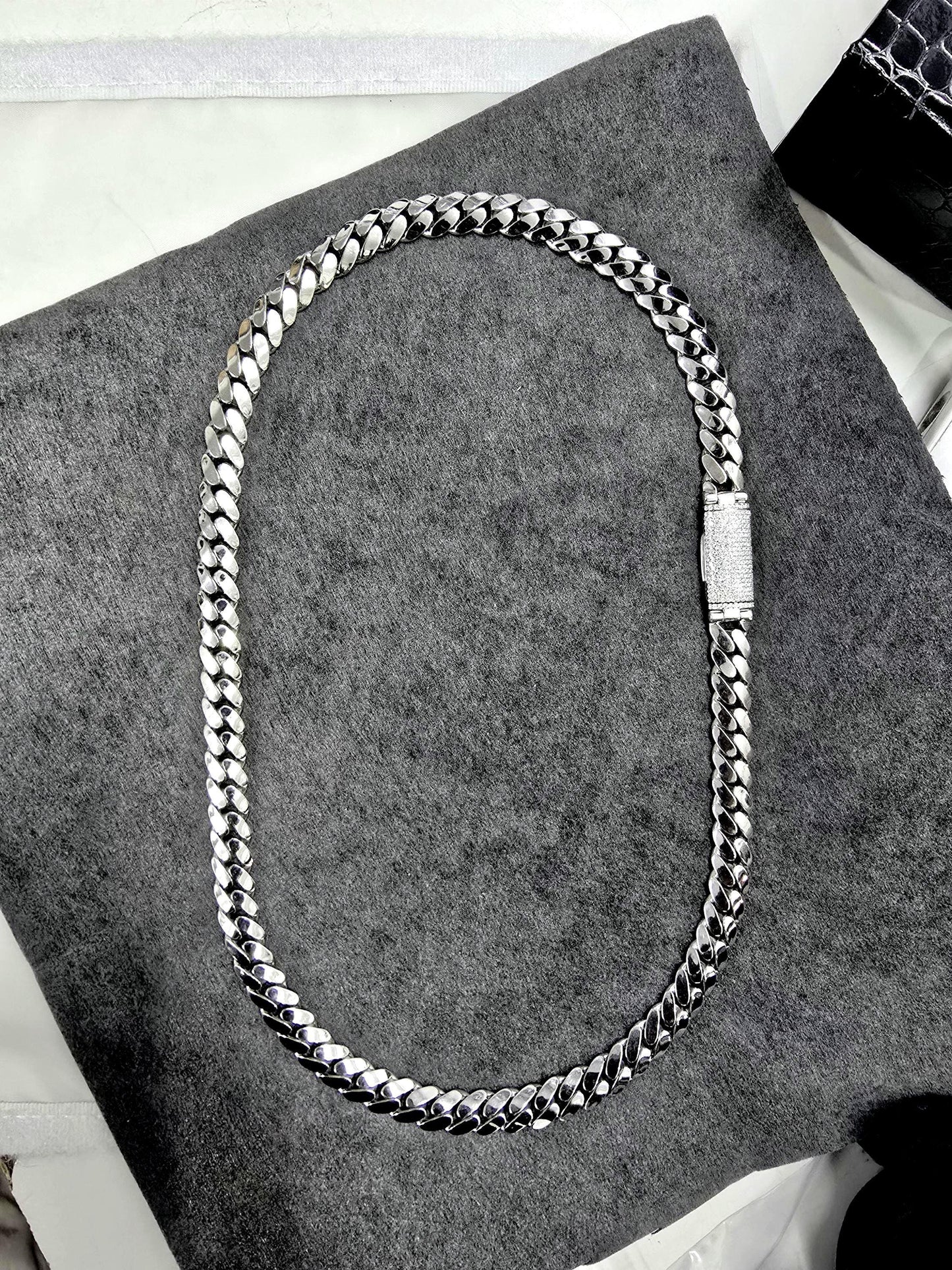 10mm Miami Cuban Link Chain, Iced Lock Box with Custom Name, Men/Women Chain, Cuban Necklace, Available in 925 Sterling Silver
