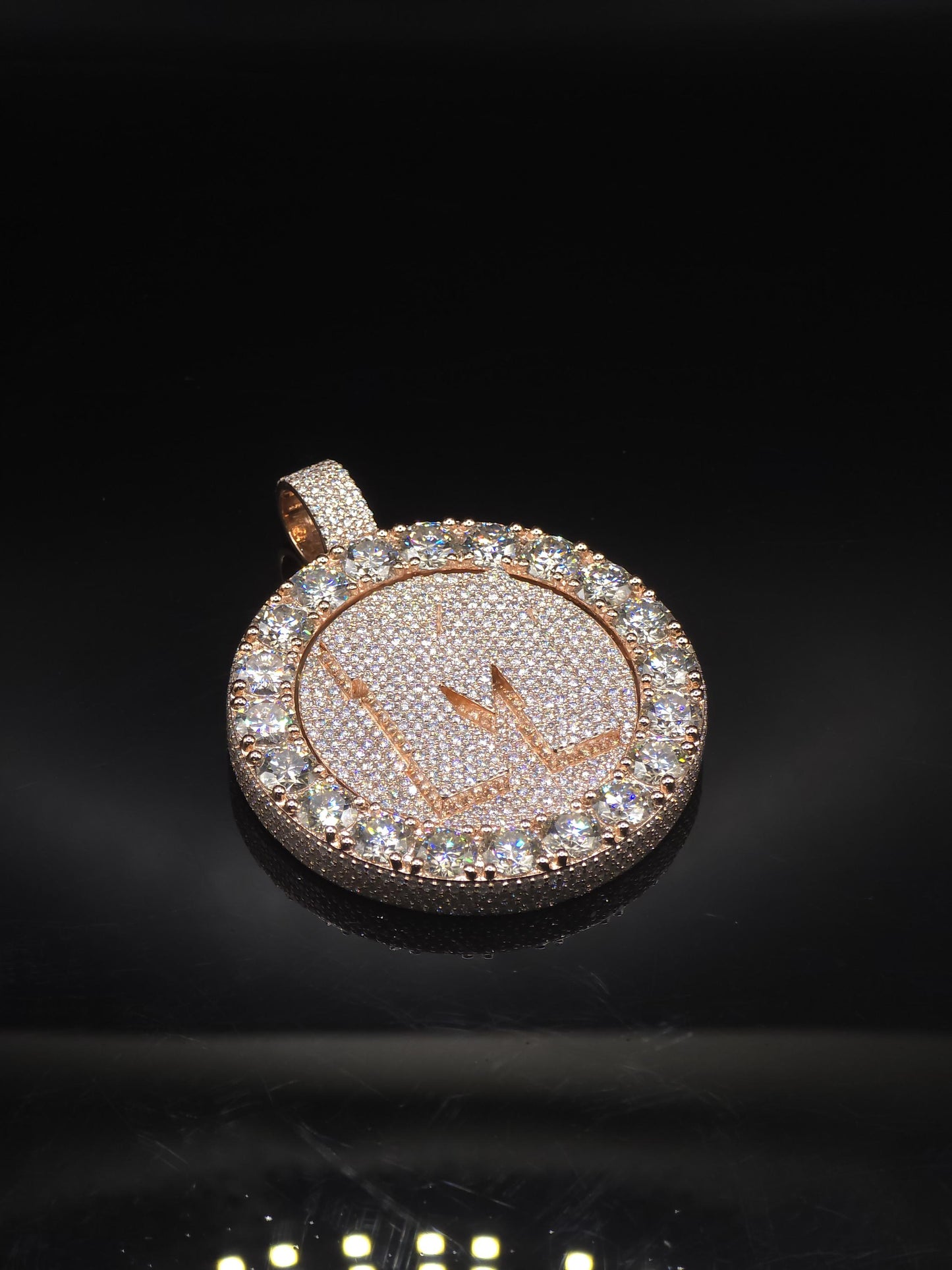 Custom Spinning Initial Pendant, 2 Inch Iced Out Letter Pendant, VVS1 D Color Moissanite, Rose Gold 925 Silver Hip Hop Charm