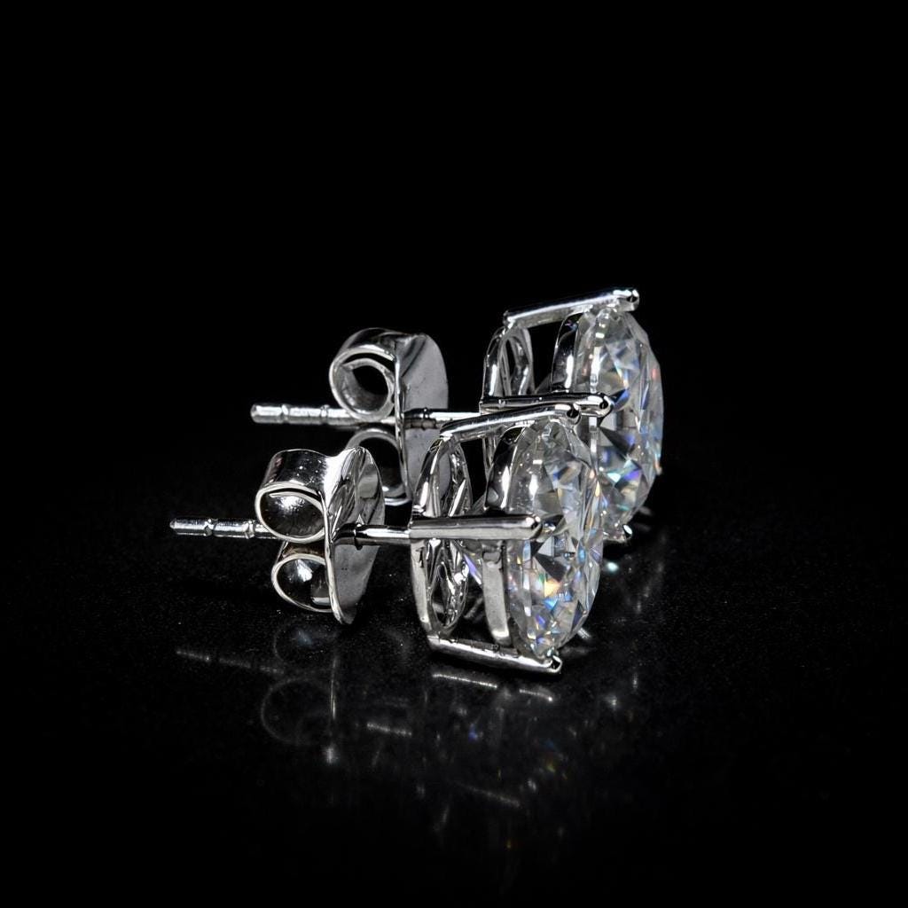 10mm Jumbo Moissanite Stud Earrings, D Color VVS1 Round Cut, 8 Carat Total Weight, 925 Sterling Silver or Solid 10K Gold