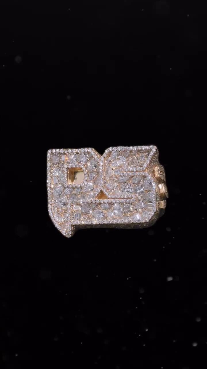 Custom Iced Out Initial Ring for Men, VVS Moissanite Championship Ring, 925 Sterling Silver Hip Hop Statement Ring, Personalized Jewelry