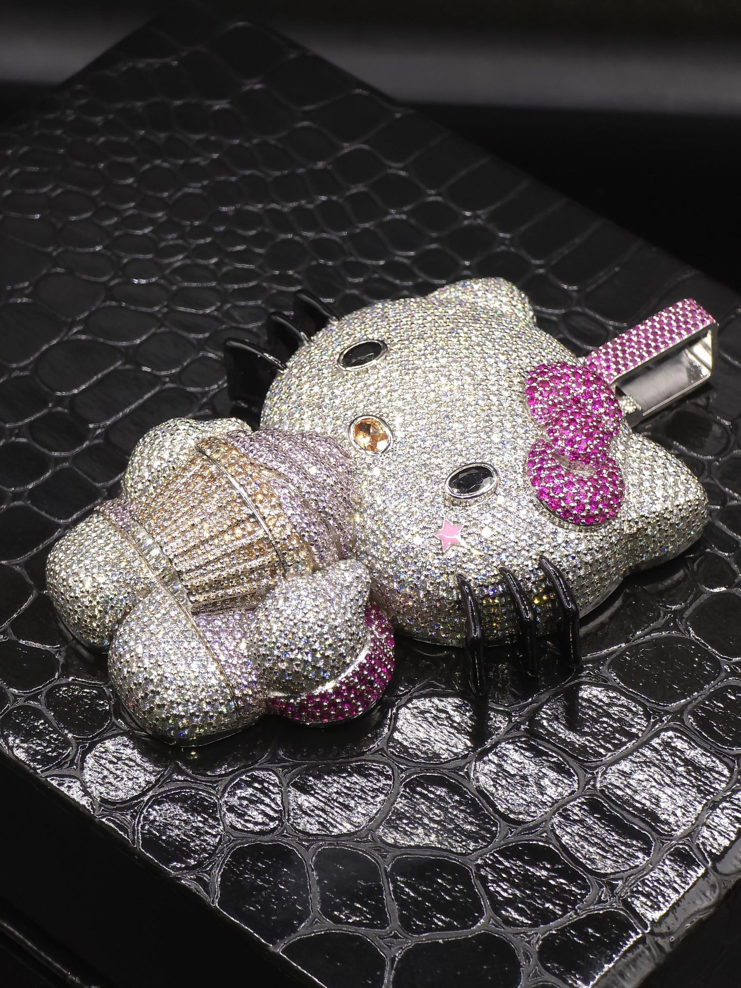 3" Fully Iced Hello Kitty with Cupcake VVS Moissanite Diamond Pendant, Passes Diamond Test, Icy Hip Hop Pendant, Solid Back