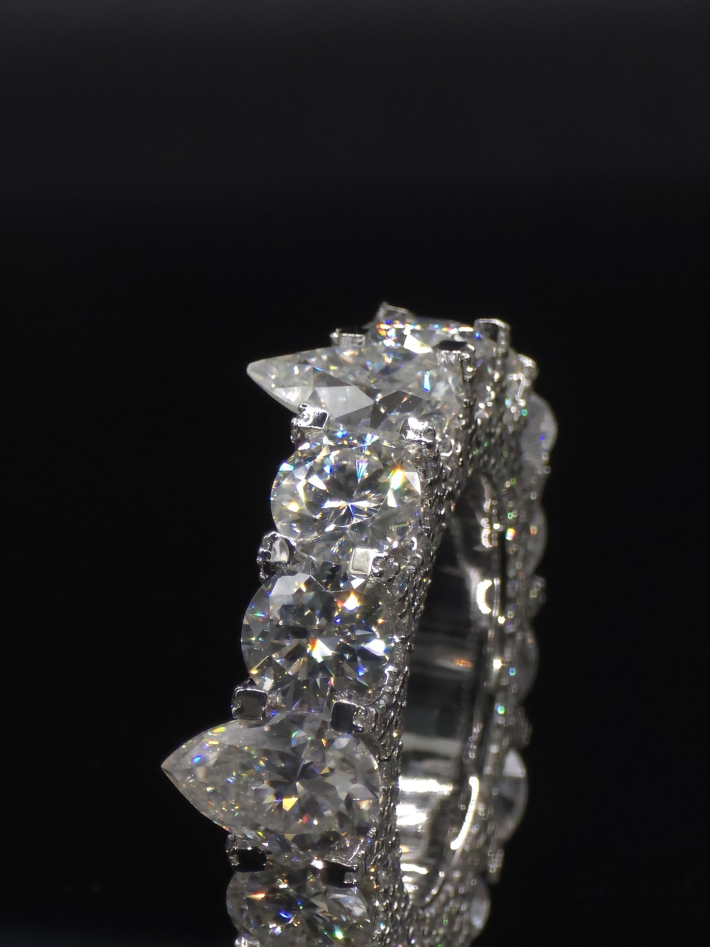 Pear and Round Cut Moissanite Eternity Band Ring | D Color VVS1 Moissanite Diamonds | Full Iced Out Band Ring | 925 Silver