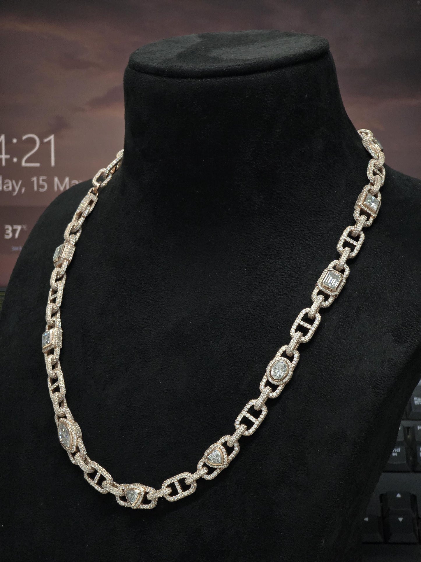 Custom Multi Shape Hermes Link Chain, 100ct VVS1 Moissanite Necklace, Hip Hop Statement Jewelry