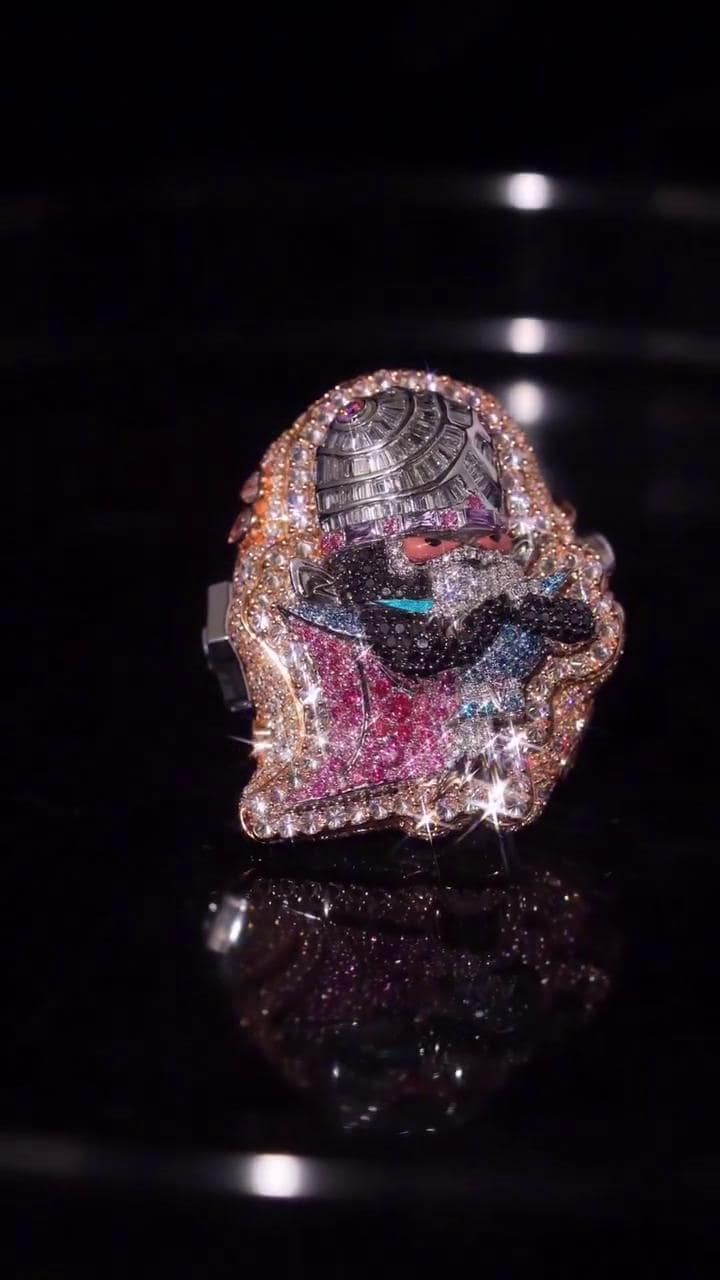 Custom Moissanite Cartoon Character Ring, Iced Out 925 Silver Statement Ring, Personalized Hip Hop Jewelry Gift