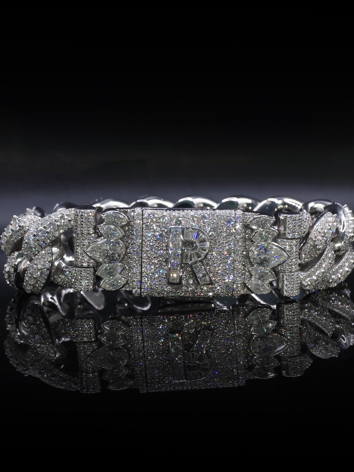 20mm Iced Miami Cuban Link Bracelet, Custom Designer Lock, VVS Moissanite, Rhodium Plated Silver