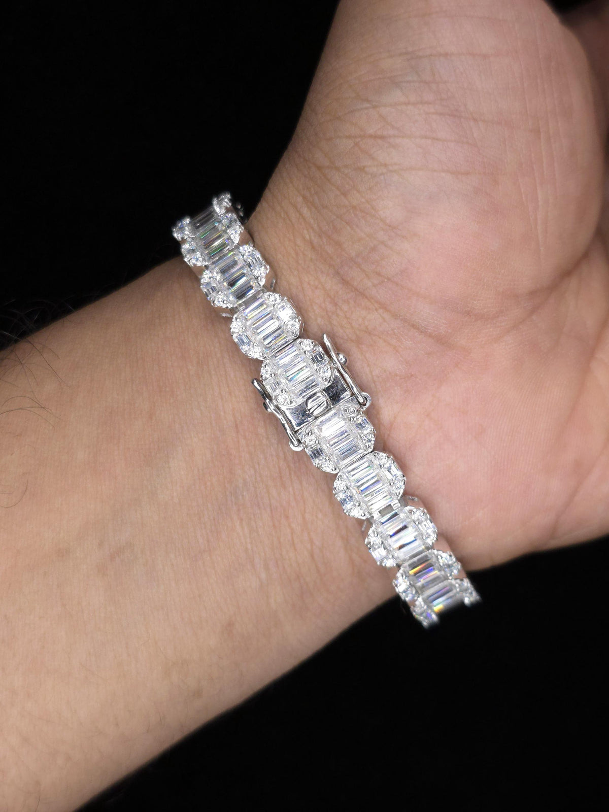 10mm Baguette Moissanite Track Bracelet for Men/Women, VVS1 Moissanite, Passes Diamond Tester, 925 Sterling Silver