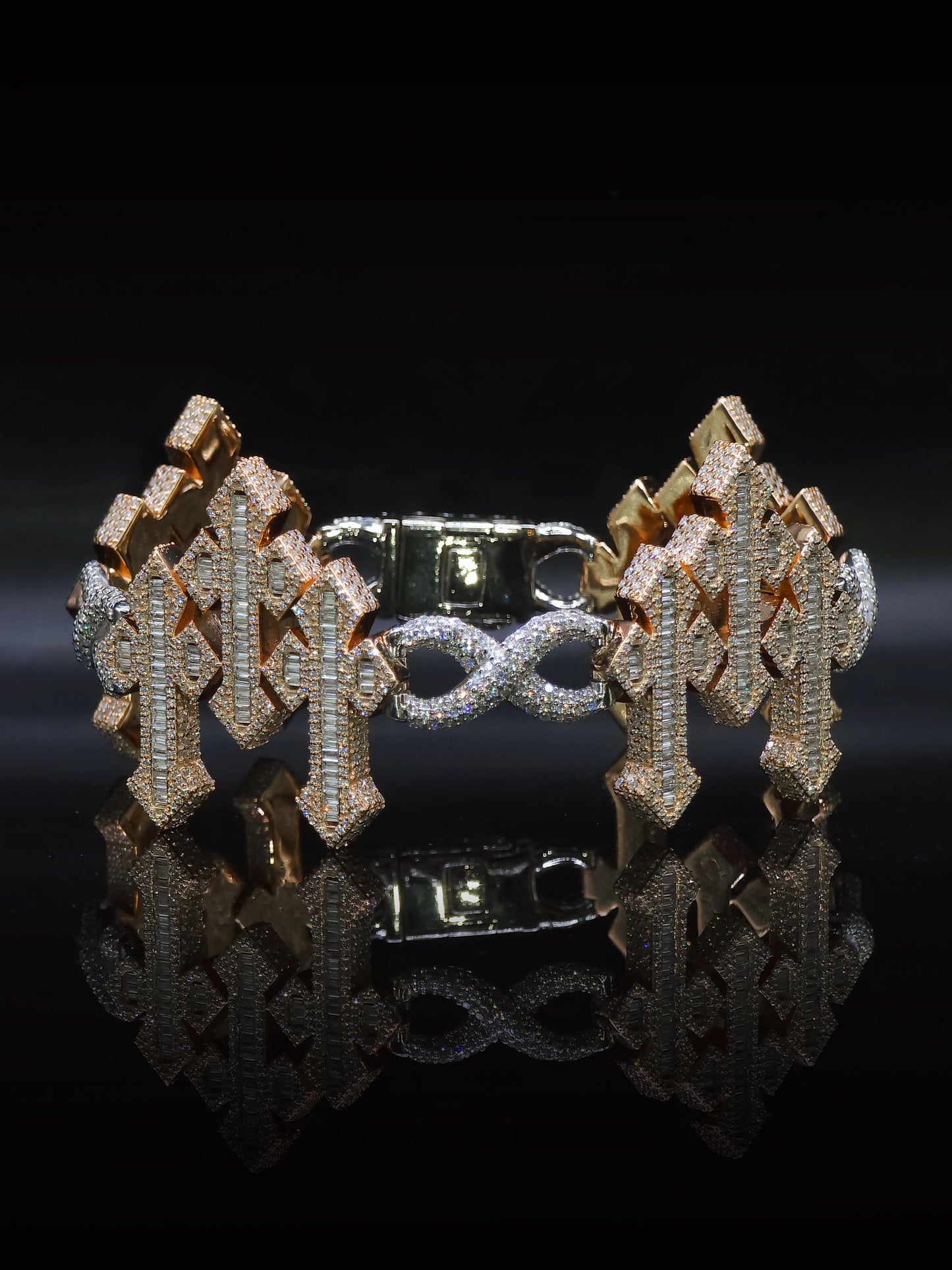 VVS1 Diamond Chrome Infinity Link Bracelet, VVS1 Quality Baguette Moissanite Diamond, Pass Diamond Tester, Heavy Quality 925 Sterling Silver