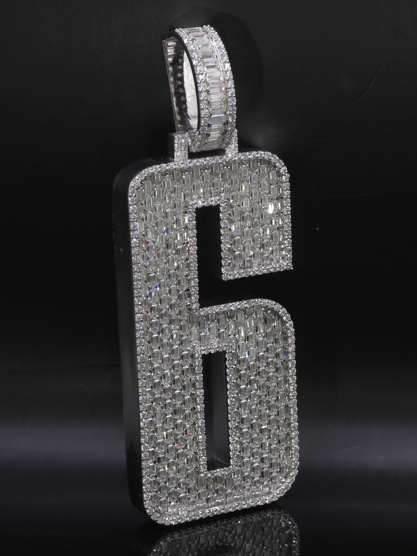 Emerald cut VVS1 Moissanite Layered Number "9" Pendant, Iced out Chunky Pendant, Custom Letter, 925 Sterling Silver / 10k, Hip Hop Pendant