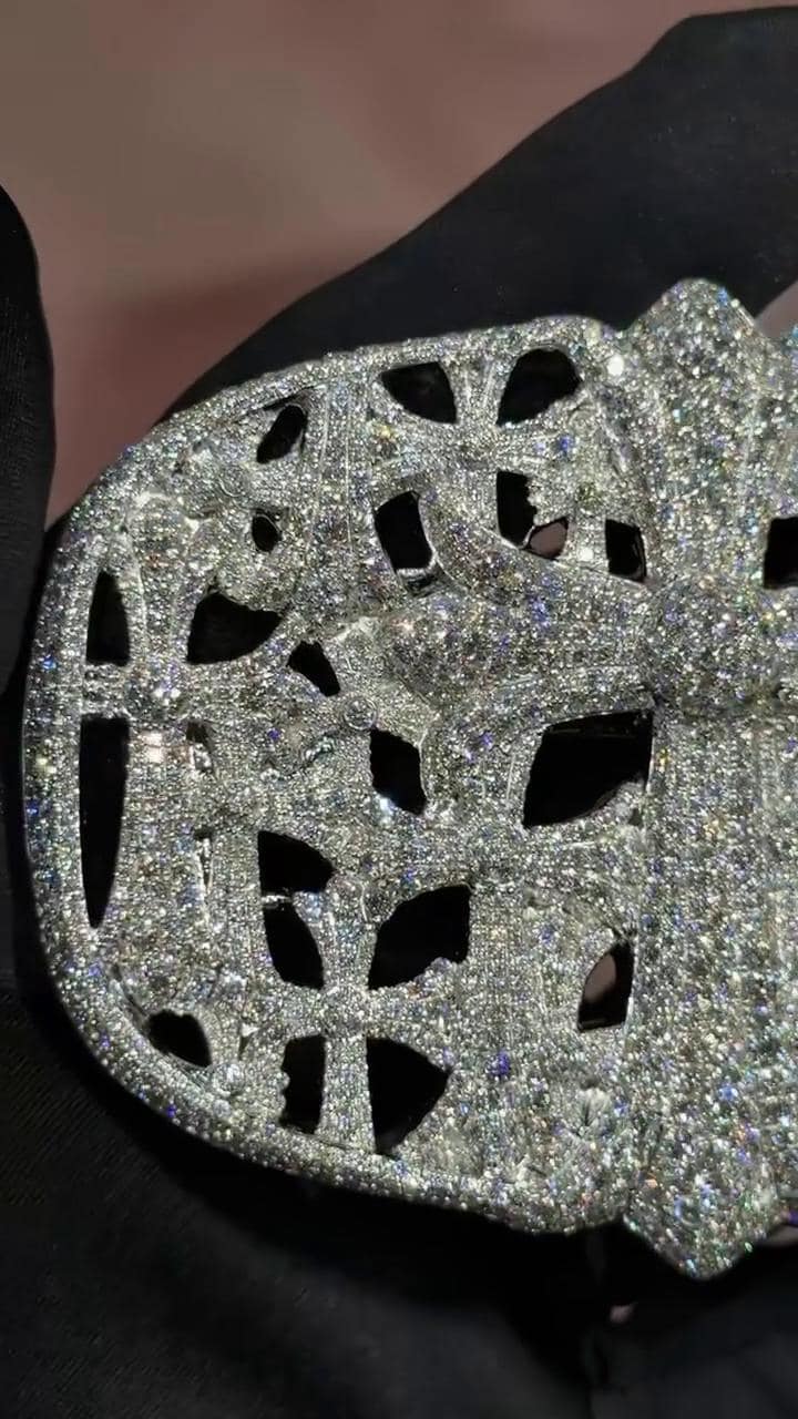 Gothic Cemetery Cross Belt Buckle, Mosaic Set VVS Moissanite Buckle, 925 Sterling Silver Hip Hop Jewelry