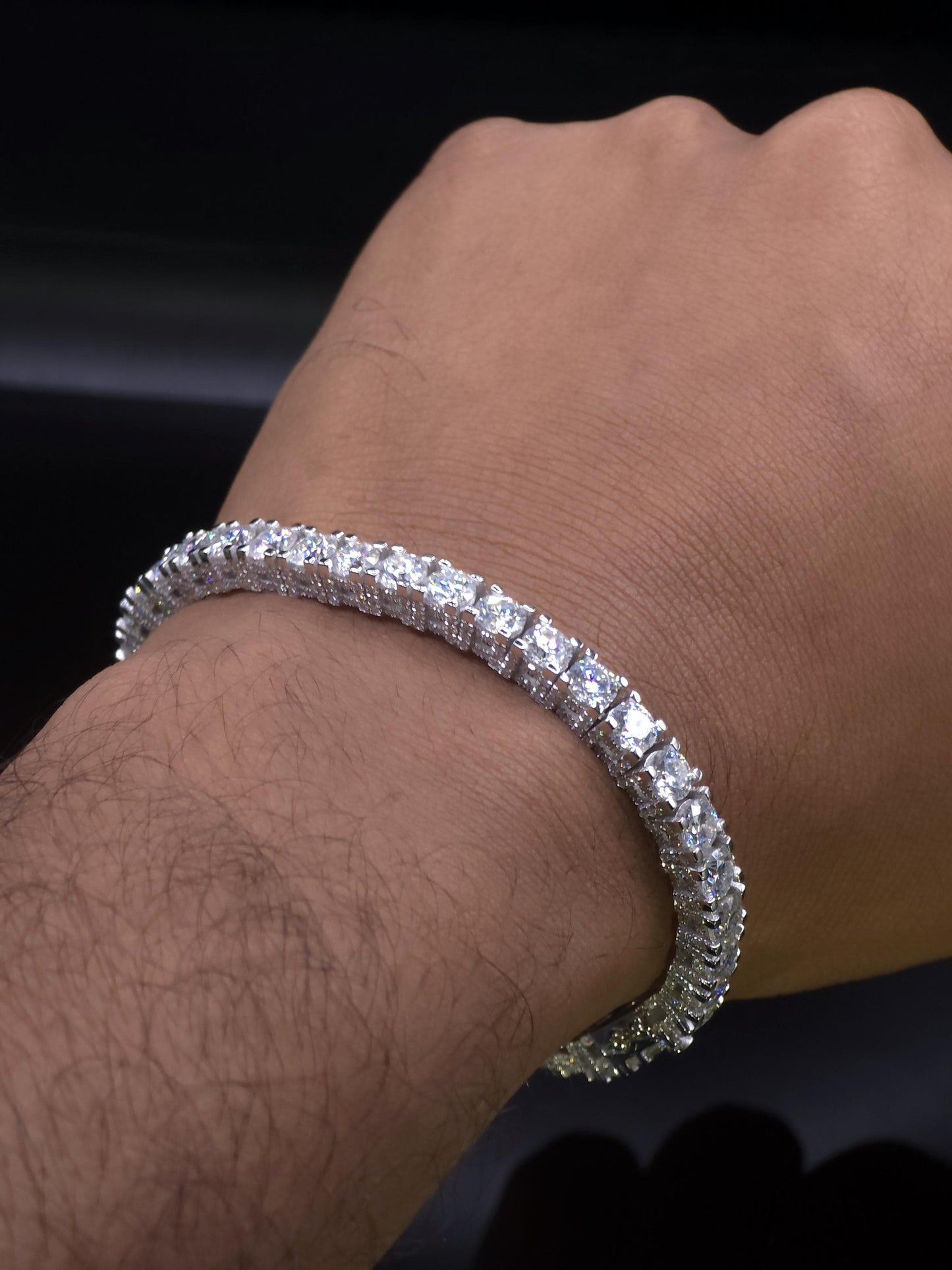 5mm Moissanite Tennis Bracelet, Iced Out Prong Setting, 925 Silver Iced Out Bracelet, Gift for Him/Her