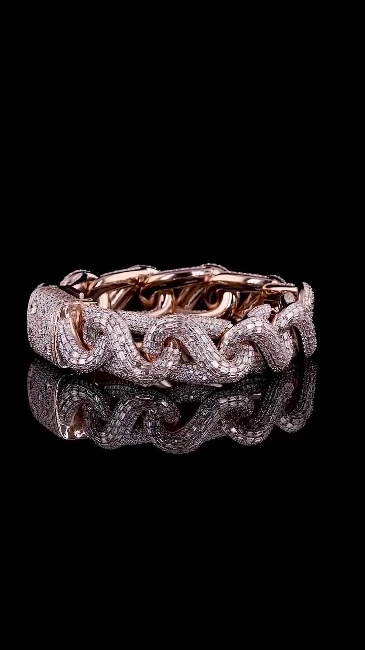 18mm New Wave Infinity Link Bracelet | VVS1 Moissanite Diamonds | Rose Gold Plated 925 Sterling Silver Men's Hip Hop Jewelry | Gift for him