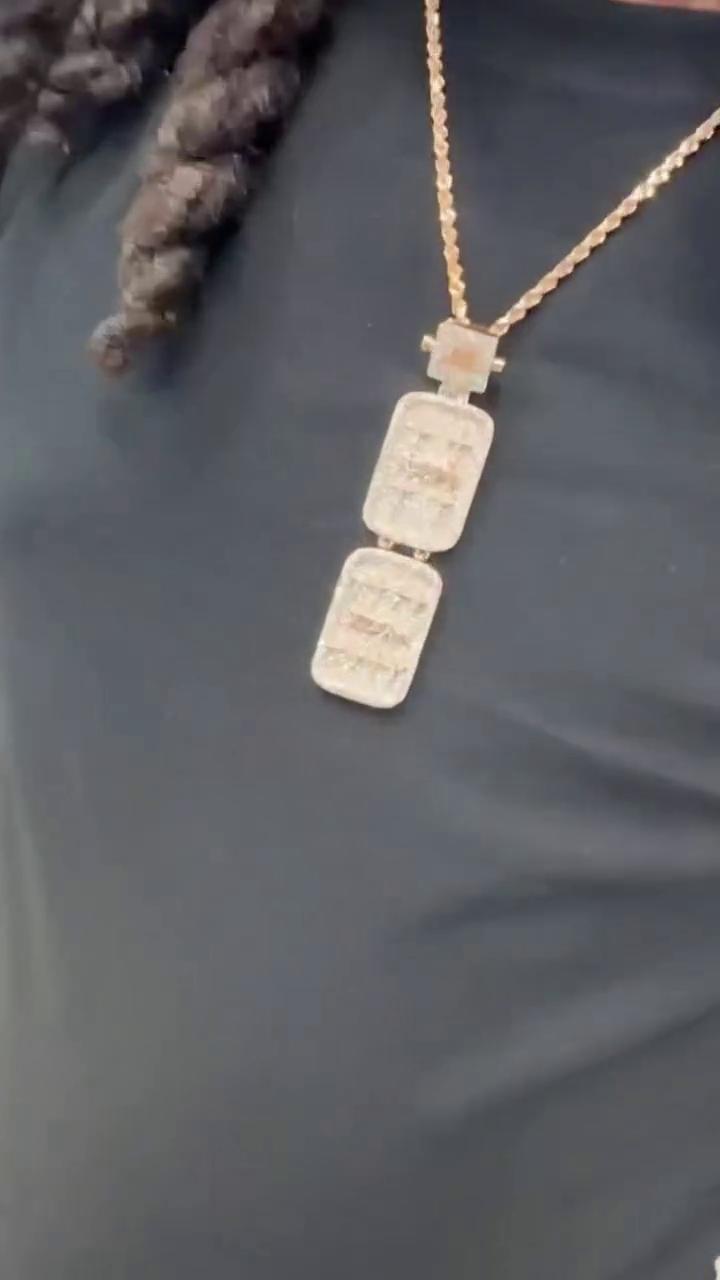 Custom Double Dog Tag Moissanite Pendant, Personalized Moissanite Necklace, Iced Out 925 Silver Hip Hop Jewelry
