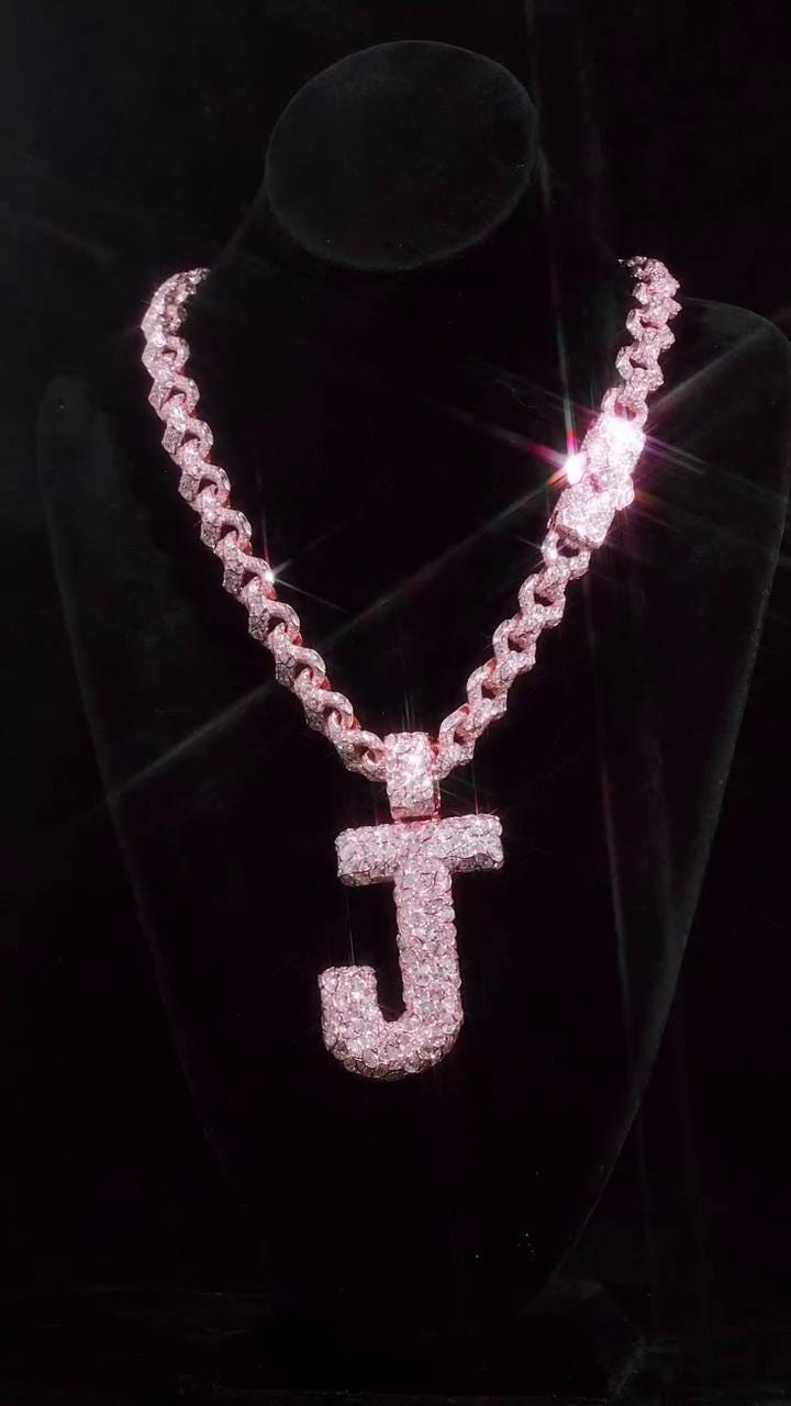 VVS1 Moissanite Letter Pendant, Custom Initial Pendant, Bezel Set Pear & Marquise Cut Diamond, 925 Sterling Silver Hip Hop Jewelry