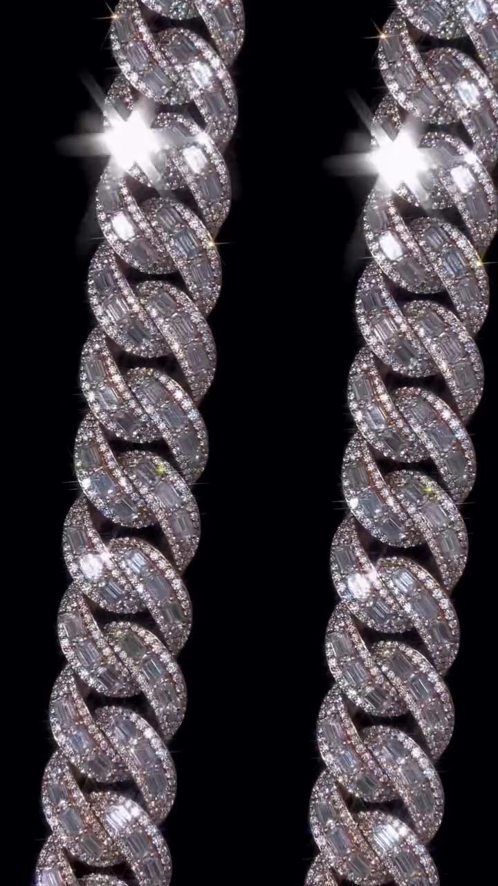 18mm Emerald Cut Moissanite Cuban Link Chain, VVS1 Moissanite Necklace, 925 Sterling Silver, Rose Gold Plated