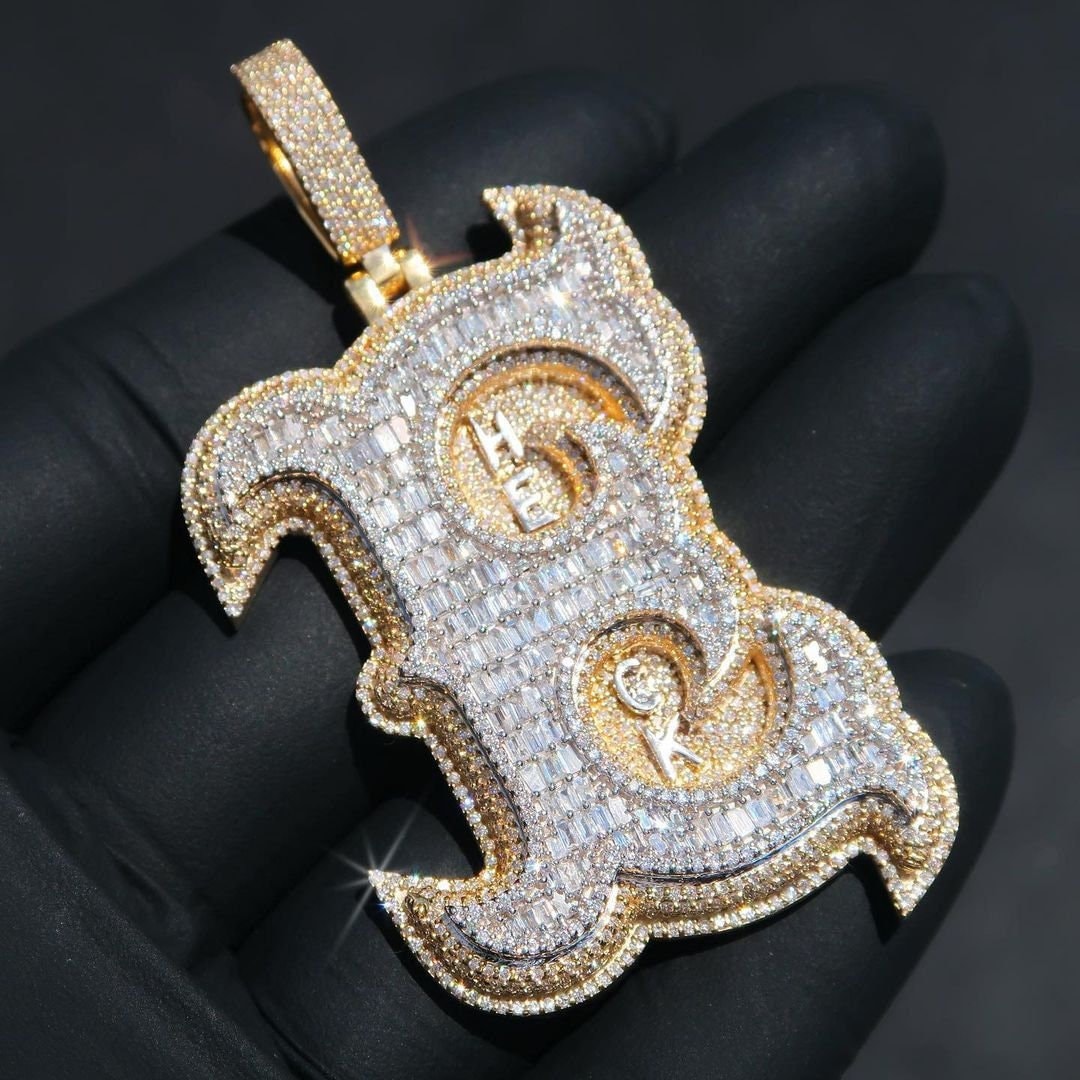 Emerald cut VVS1 Moissanite Layered Letter Pendant, Iced out Chunky Pendant, Custom Alphabet/Letter, 925 Sterling Silver/10k, HipHop Pendant