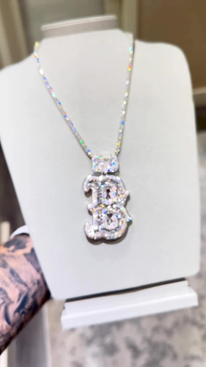 Emerald cut VVS1 Moissanite Layered Letter "B" Pendant, Iced out Chunky Pendant, Custom Letter, 925 Sterling Silver/10k, Hip Hop Pendant