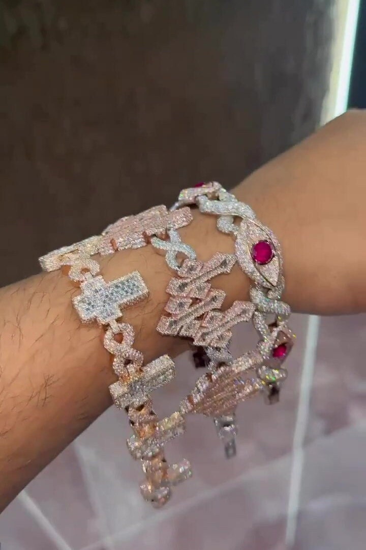 VVS1 Diamond Cross Link Bracelet, VVS1 Quality Baguette Moissanite Diamond, Pass Diamond Tester, Heavy Quality 925 Sterling Silver/Solid 10k